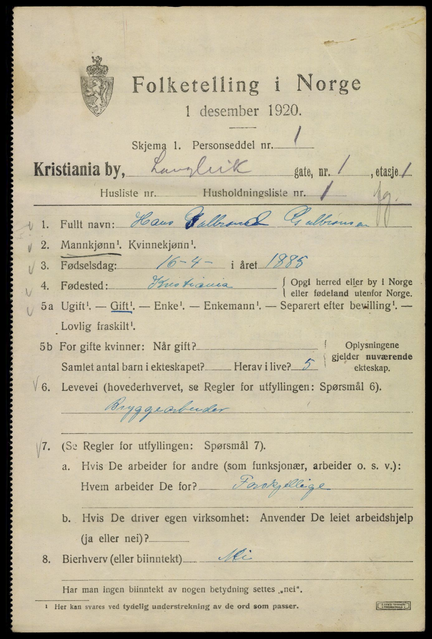 SAO, 1920 census for Kristiania, 1920, p. 360977