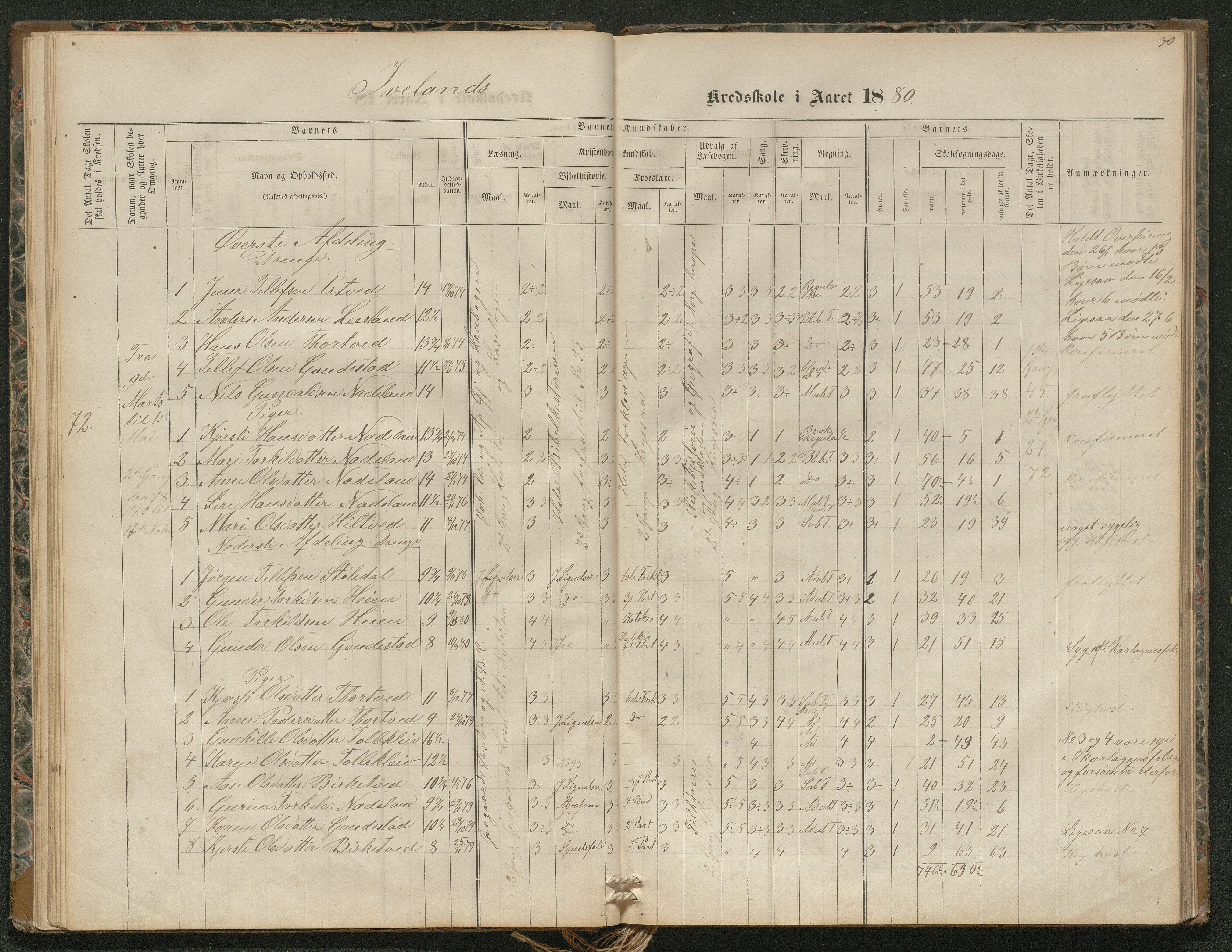 Iveland kommune, De enkelte kretsene/Skolene, AAKS/KA0935-550/A_4/L0002: Dagbok for Hodne og Iveland skolekrets, 1863-1888, p. 30