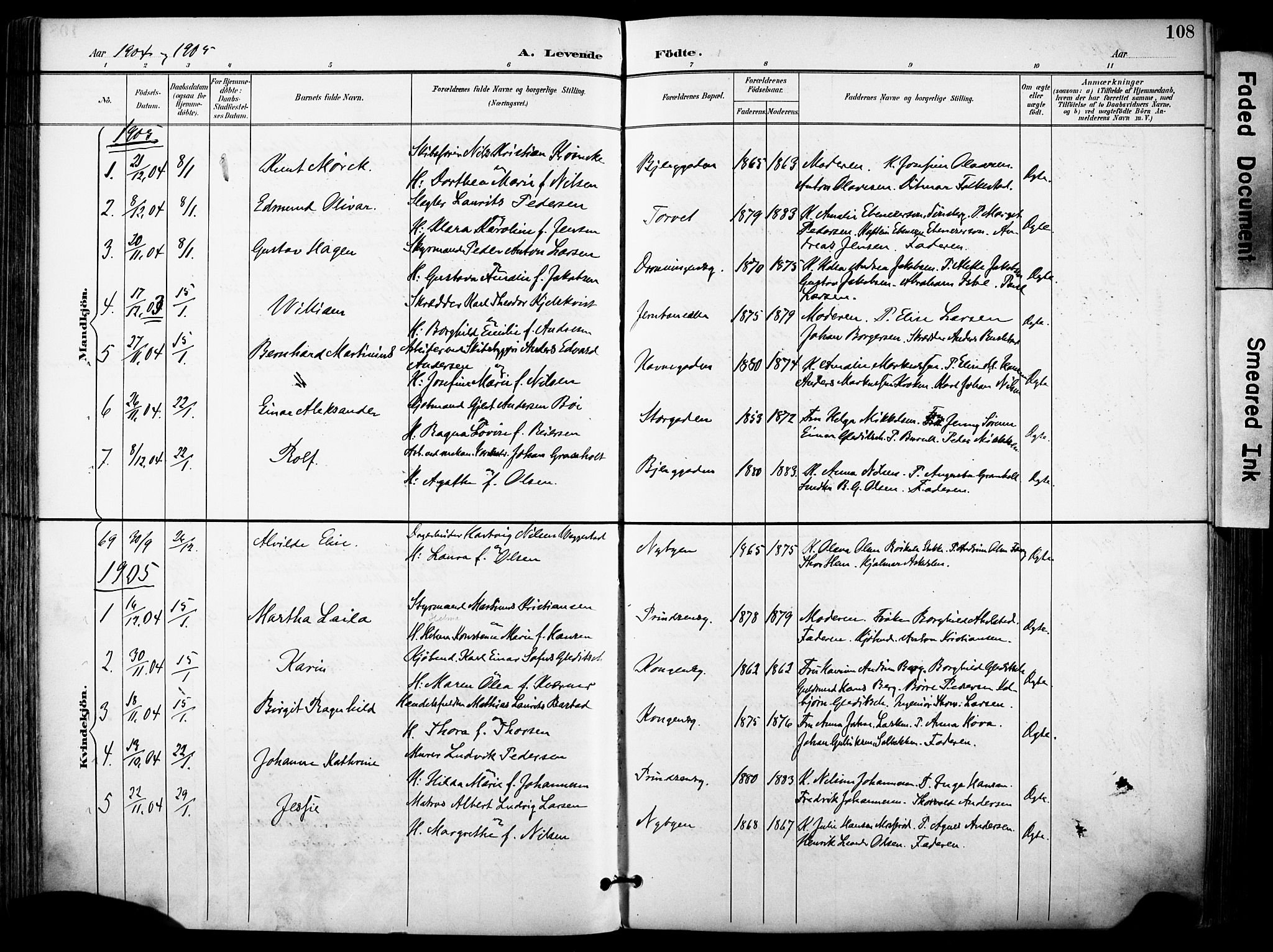 Sandefjord kirkebøker, SAKO/A-315/F/Fa/L0004: Parish register (official) no. 4, 1894-1905, p. 108