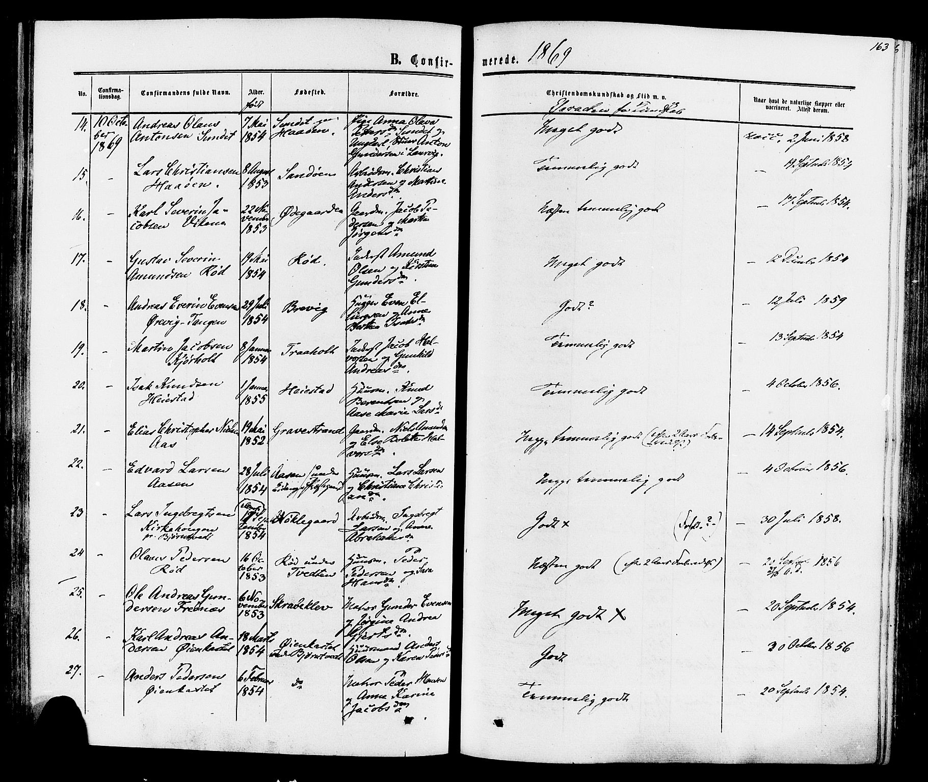 Eidanger kirkebøker, SAKO/A-261/F/Fa/L0010: Parish register (official) no. 10, 1859-1874, p. 163