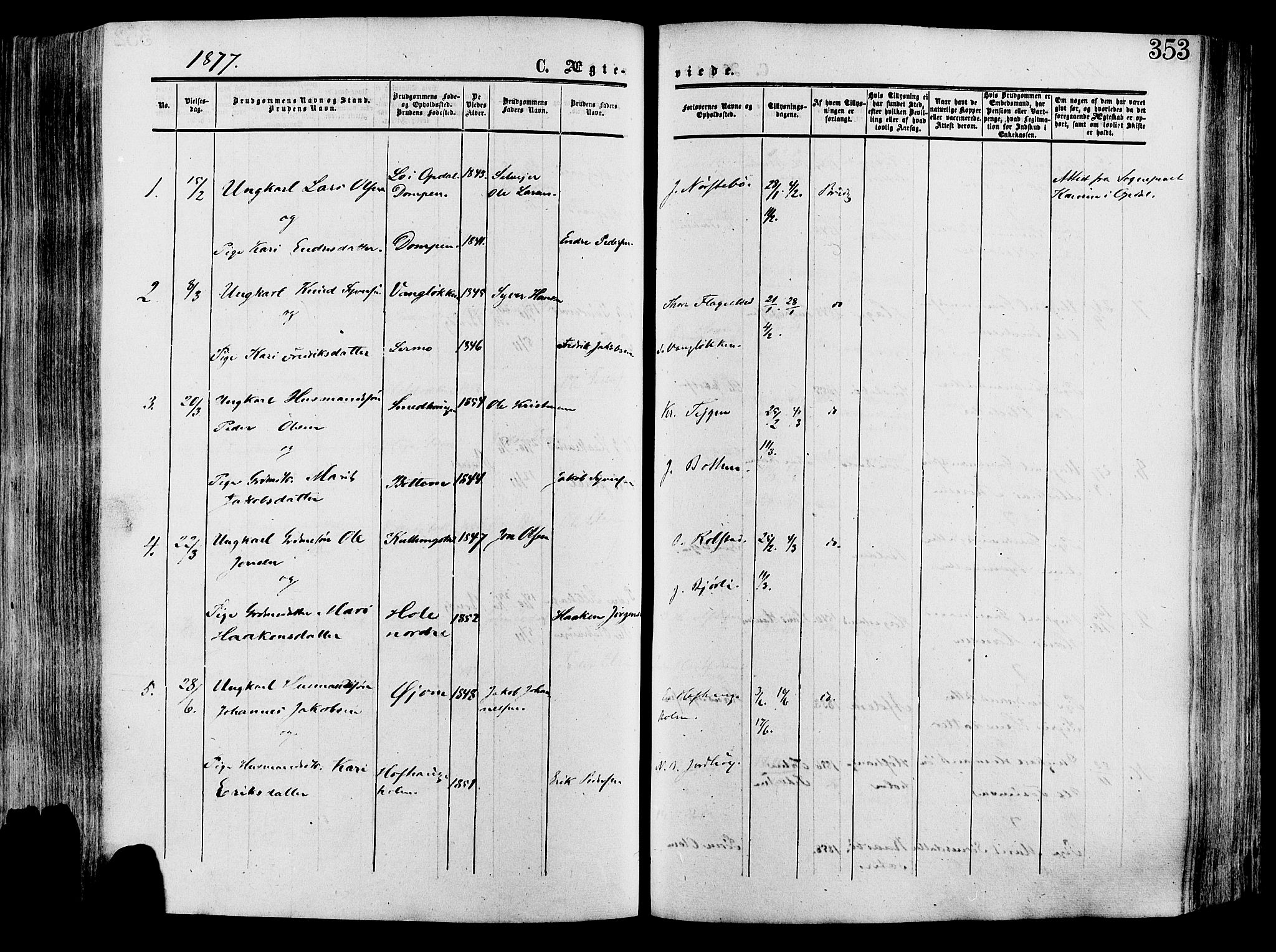 Lesja prestekontor, SAH/PREST-068/H/Ha/Haa/L0008: Parish register (official) no. 8, 1854-1880, p. 353