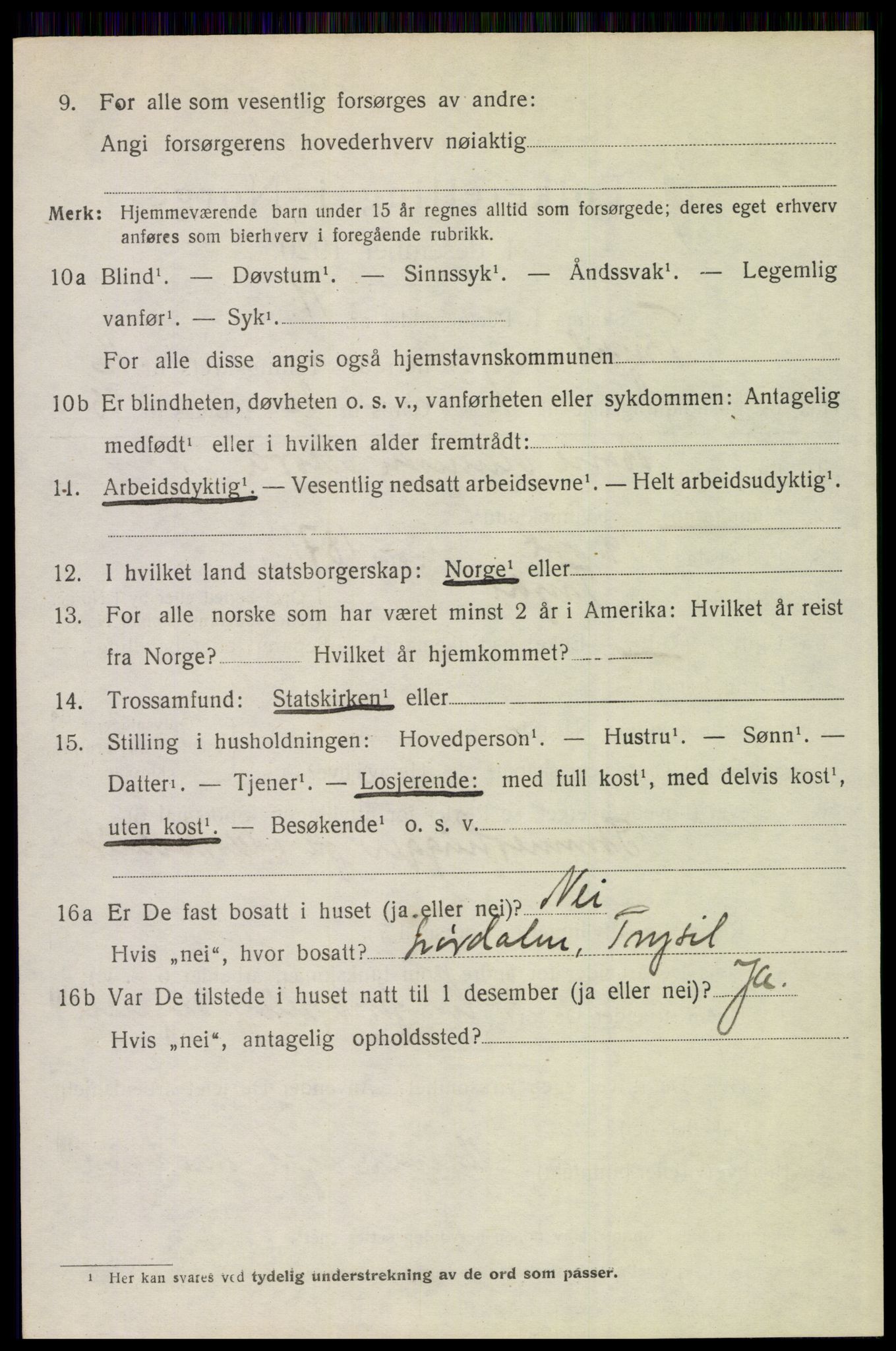 SAH, 1920 census for Trysil, 1920, p. 9442