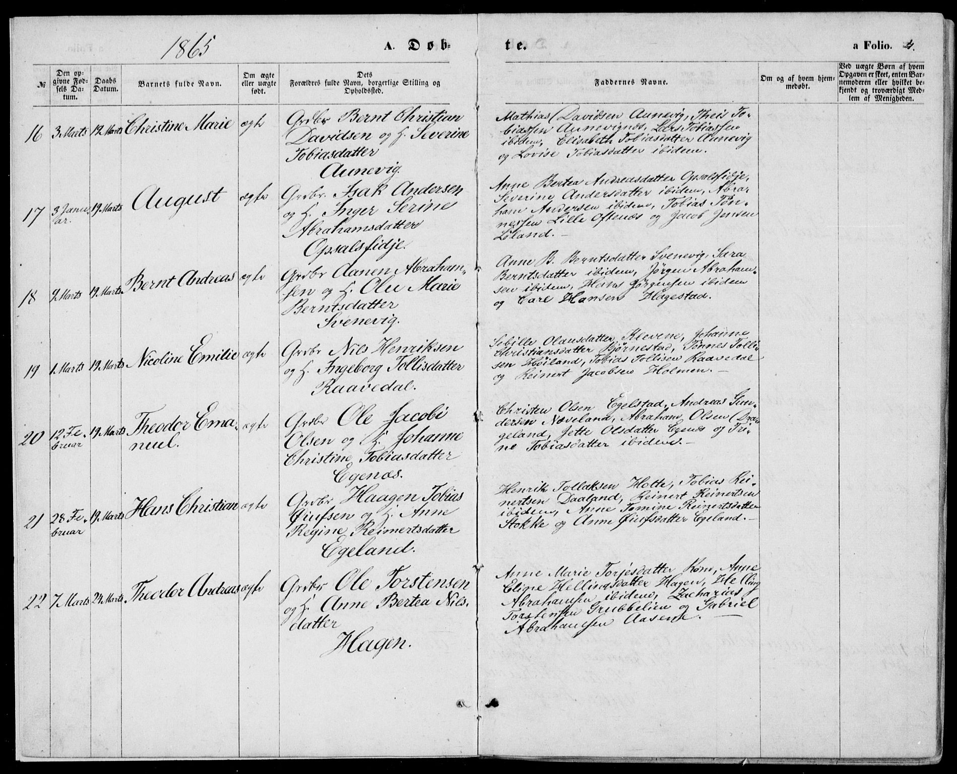 Lyngdal sokneprestkontor, AV/SAK-1111-0029/F/Fa/Fac/L0010: Parish register (official) no. A 10, 1865-1878, p. 4