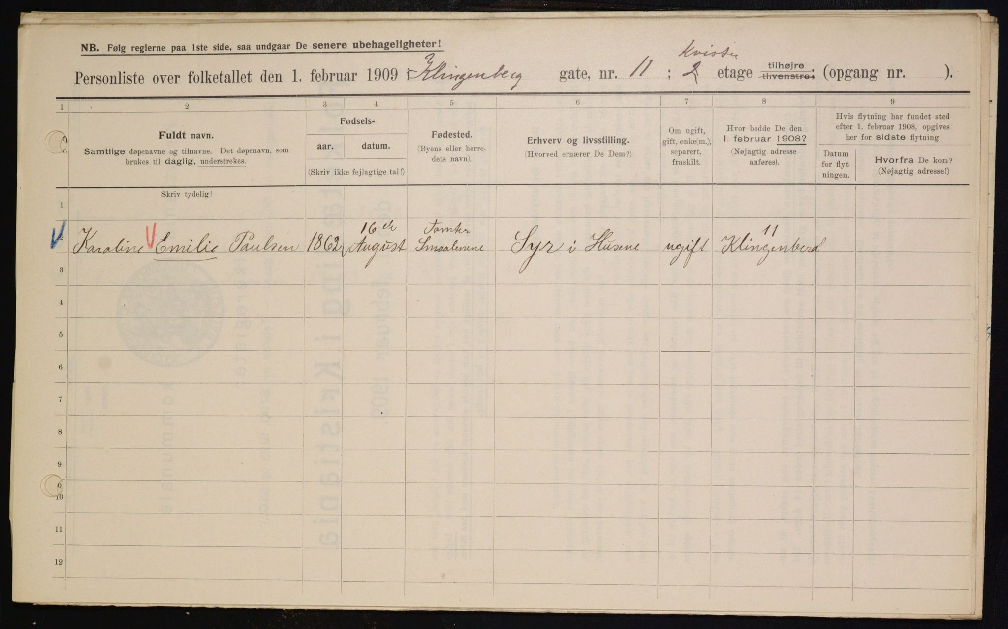 OBA, Municipal Census 1909 for Kristiania, 1909, p. 47575