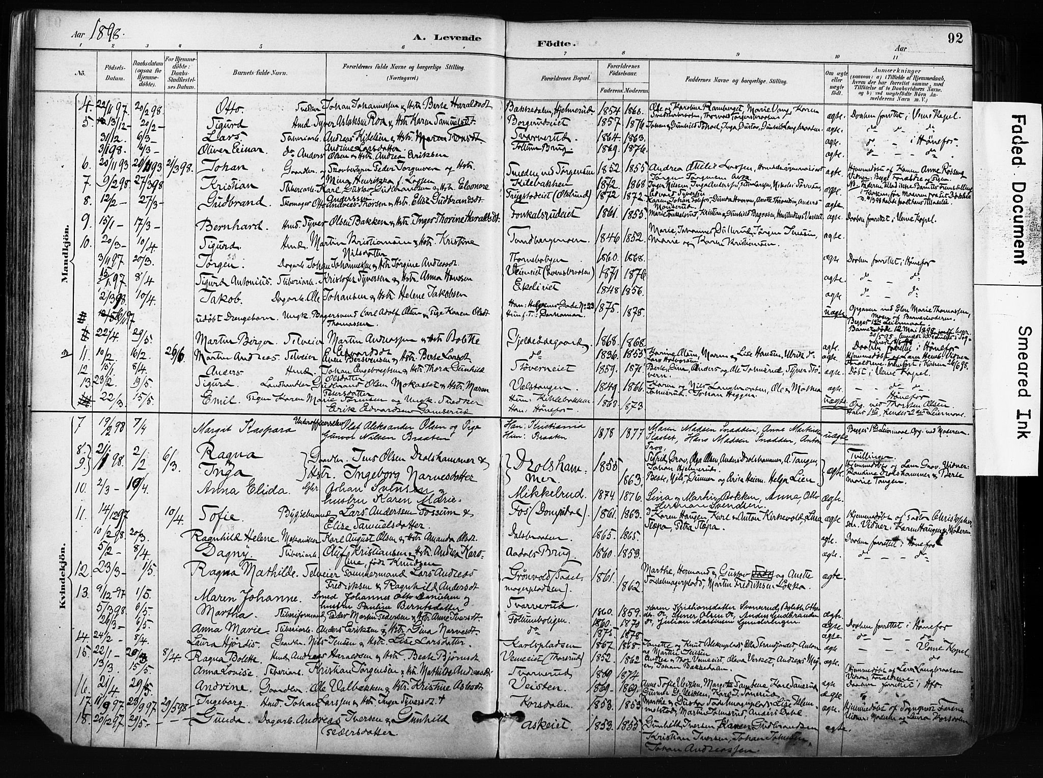 Norderhov kirkebøker, AV/SAKO-A-237/F/Fa/L0016: Parish register (official) no. 16, 1885-1902, p. 92