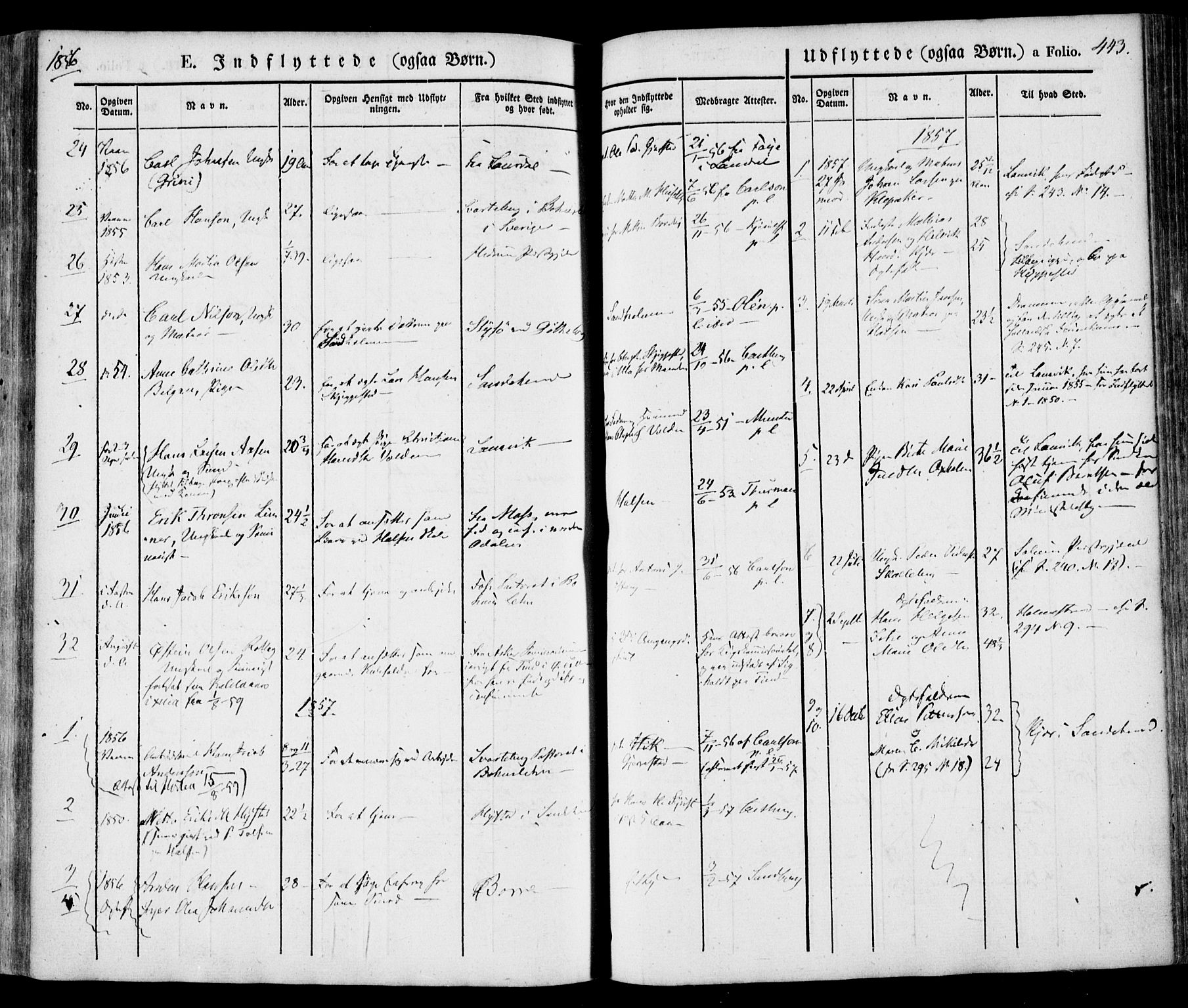 Tjølling kirkebøker, SAKO/A-60/F/Fa/L0006: Parish register (official) no. 6, 1835-1859, p. 443
