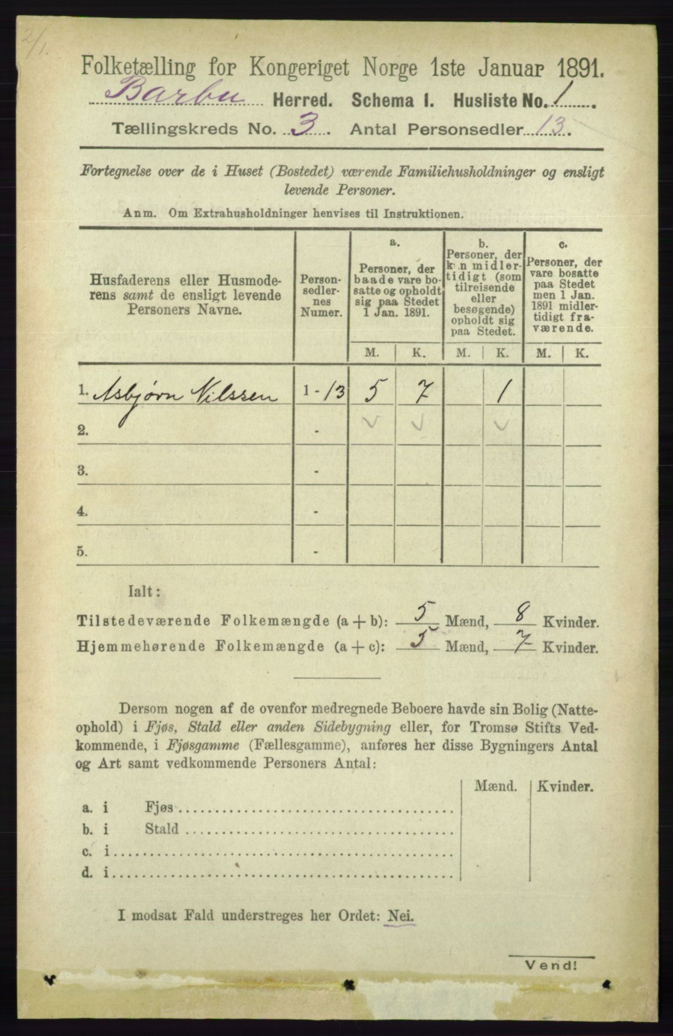 RA, 1891 census for 0990 Barbu, 1891, p. 1390