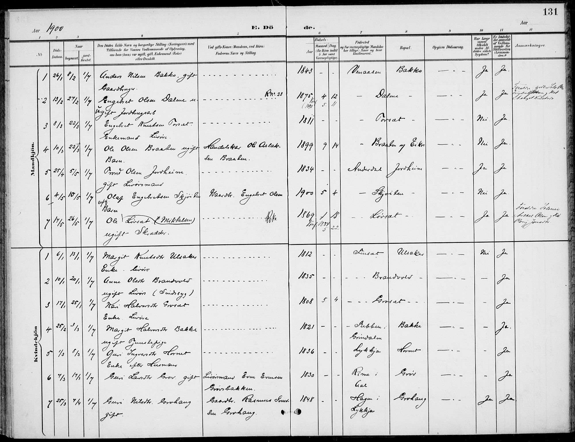 Gol kirkebøker, SAKO/A-226/F/Fb/L0002: Parish register (official) no. II 2, 1900-1921, p. 131