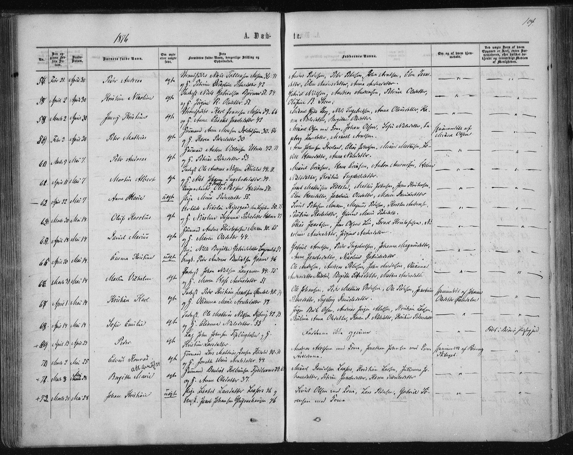 Ministerialprotokoller, klokkerbøker og fødselsregistre - Nordland, SAT/A-1459/820/L0294: Parish register (official) no. 820A15, 1866-1879, p. 104