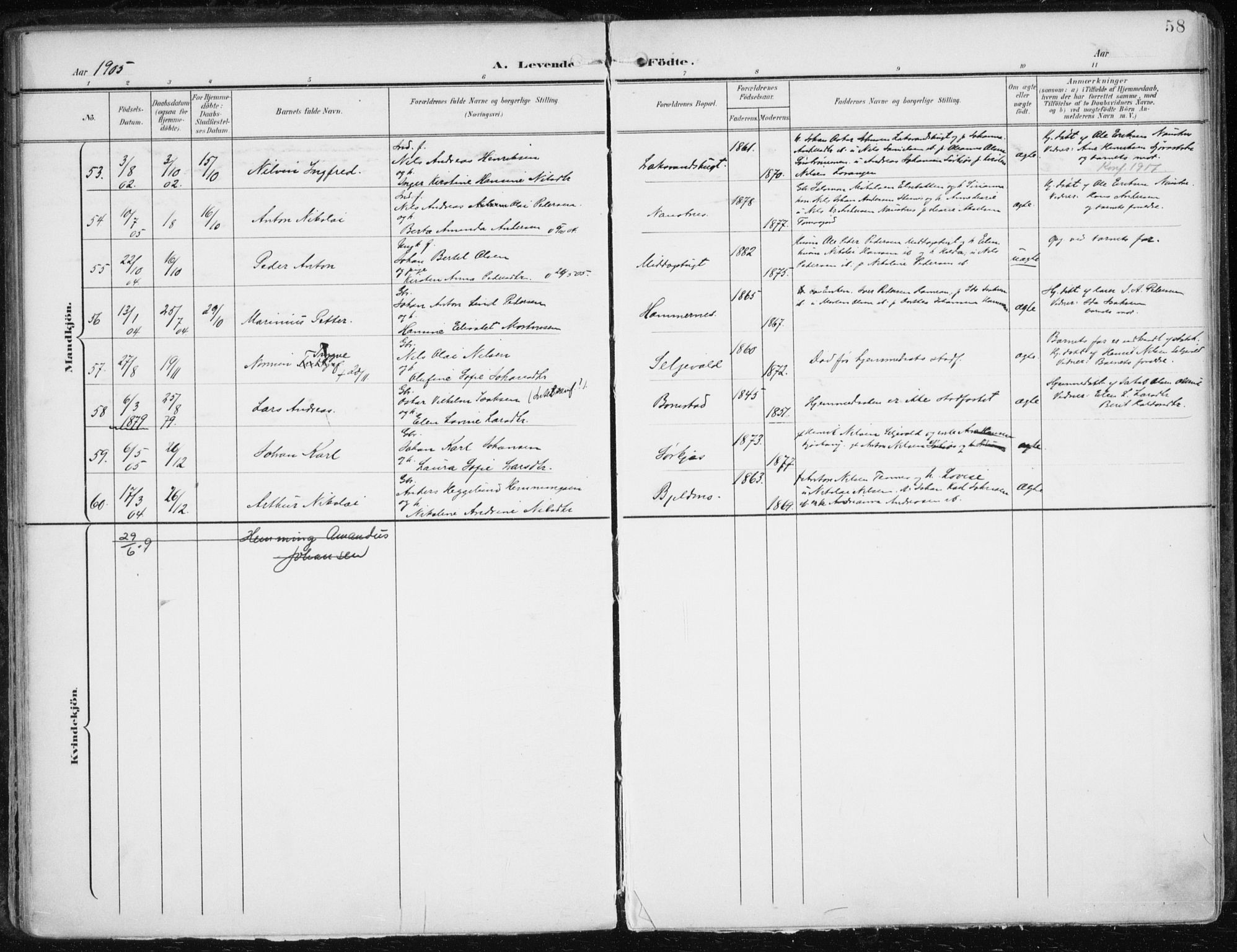 Balsfjord sokneprestembete, AV/SATØ-S-1303/G/Ga/L0006kirke: Parish register (official) no. 6, 1897-1909, p. 58