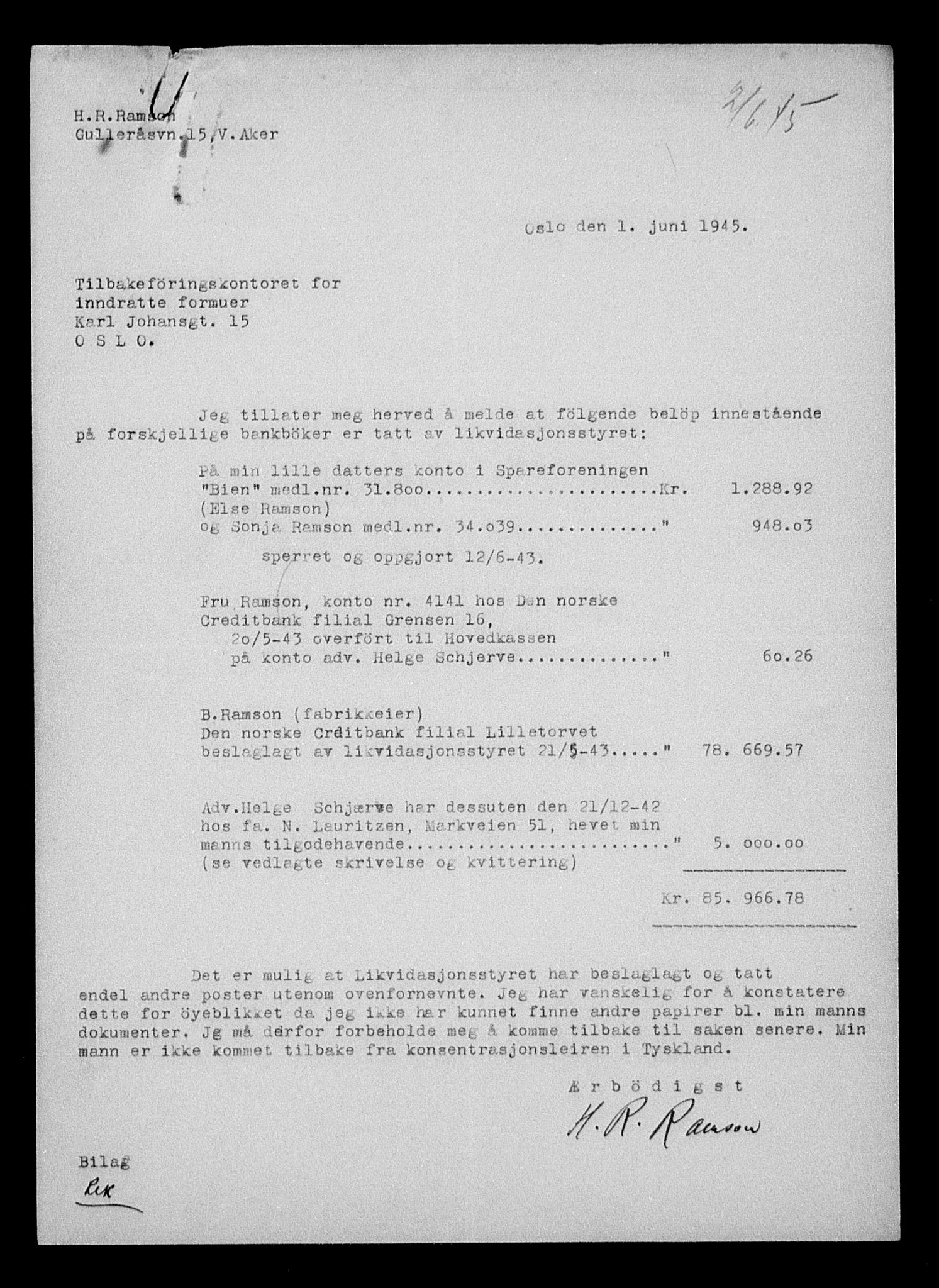 Justisdepartementet, Tilbakeføringskontoret for inndratte formuer, AV/RA-S-1564/H/Hc/Hcc/L0971: --, 1945-1947, p. 599