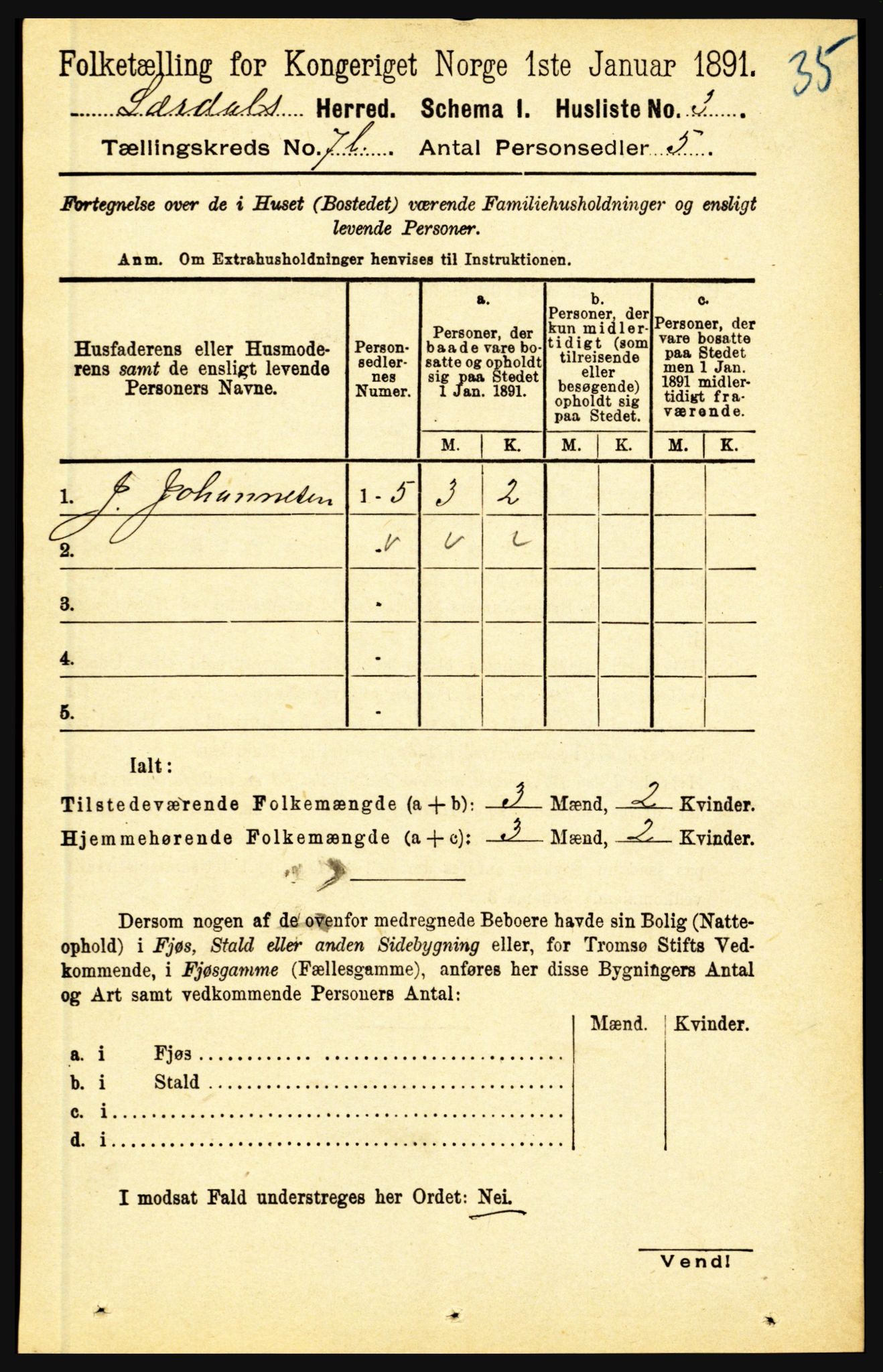 RA, 1891 census for 1422 Lærdal, 1891, p. 1109