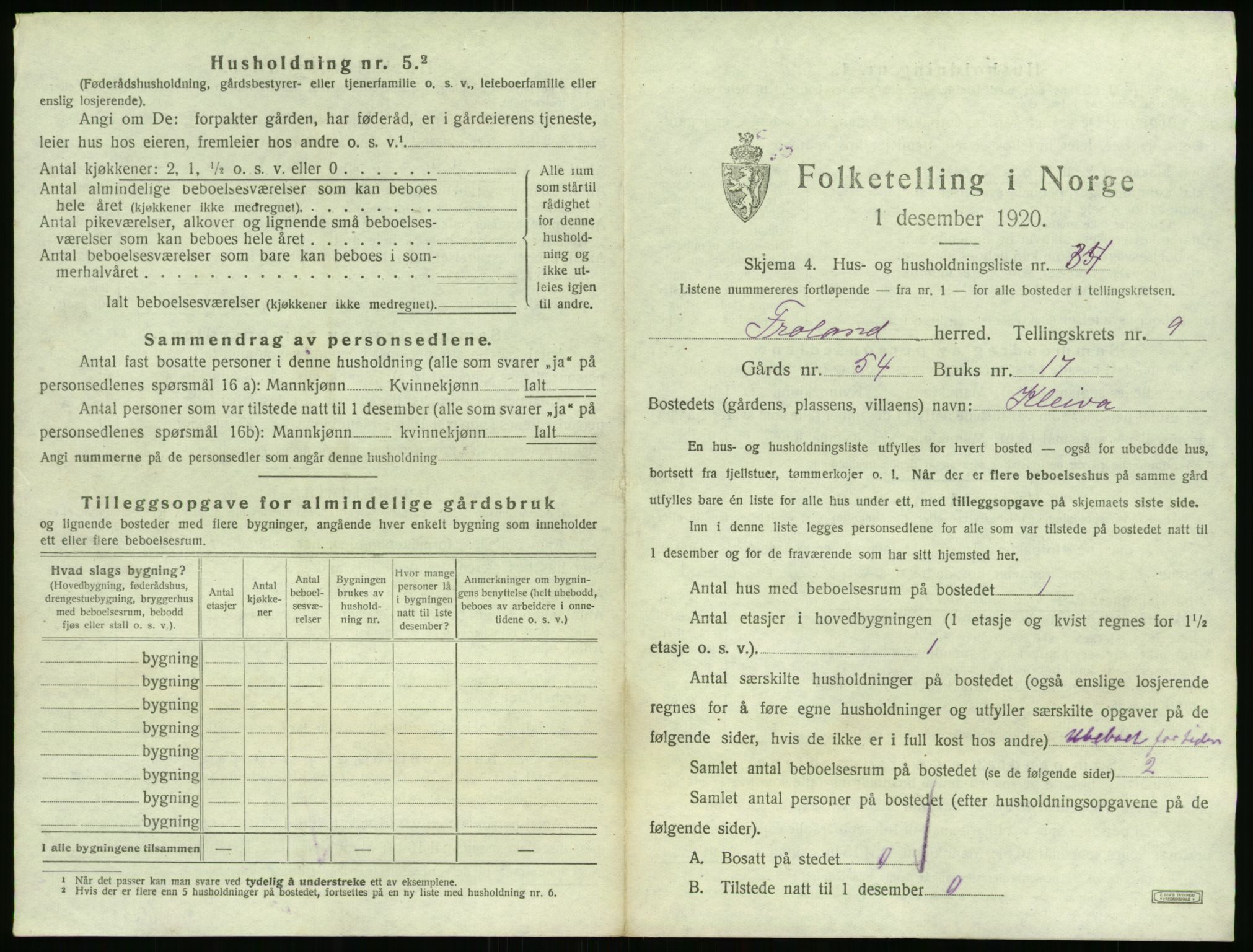 SAK, 1920 census for Froland, 1920, p. 825