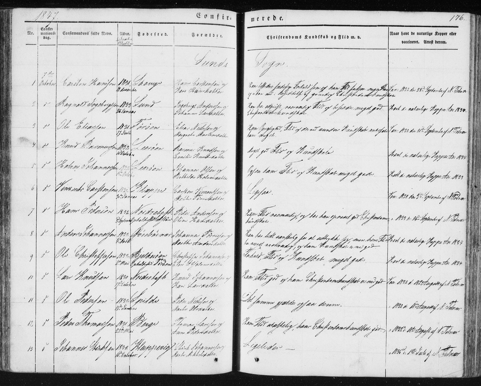 Sund sokneprestembete, AV/SAB-A-99930: Parish register (official) no. A 13, 1835-1849, p. 176