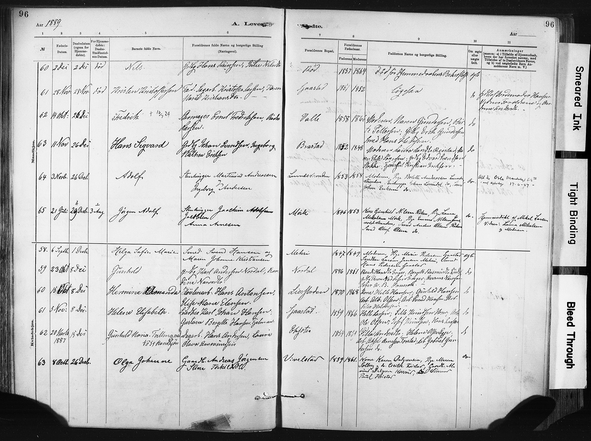 Lier kirkebøker, AV/SAKO-A-230/F/Fa/L0015: Parish register (official) no. I 15, 1883-1894, p. 96