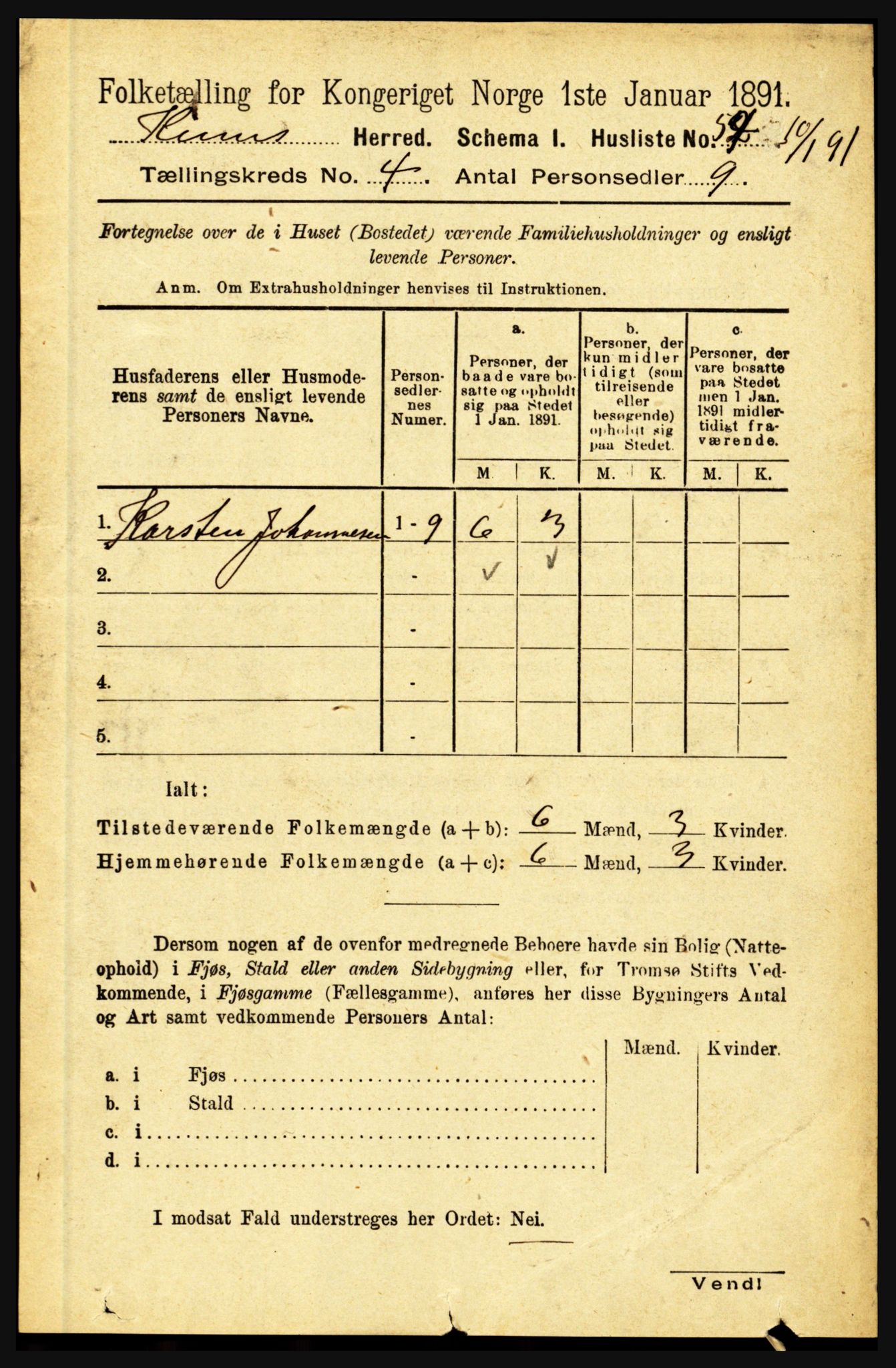 RA, 1891 census for 1437 Kinn, 1891, p. 1309