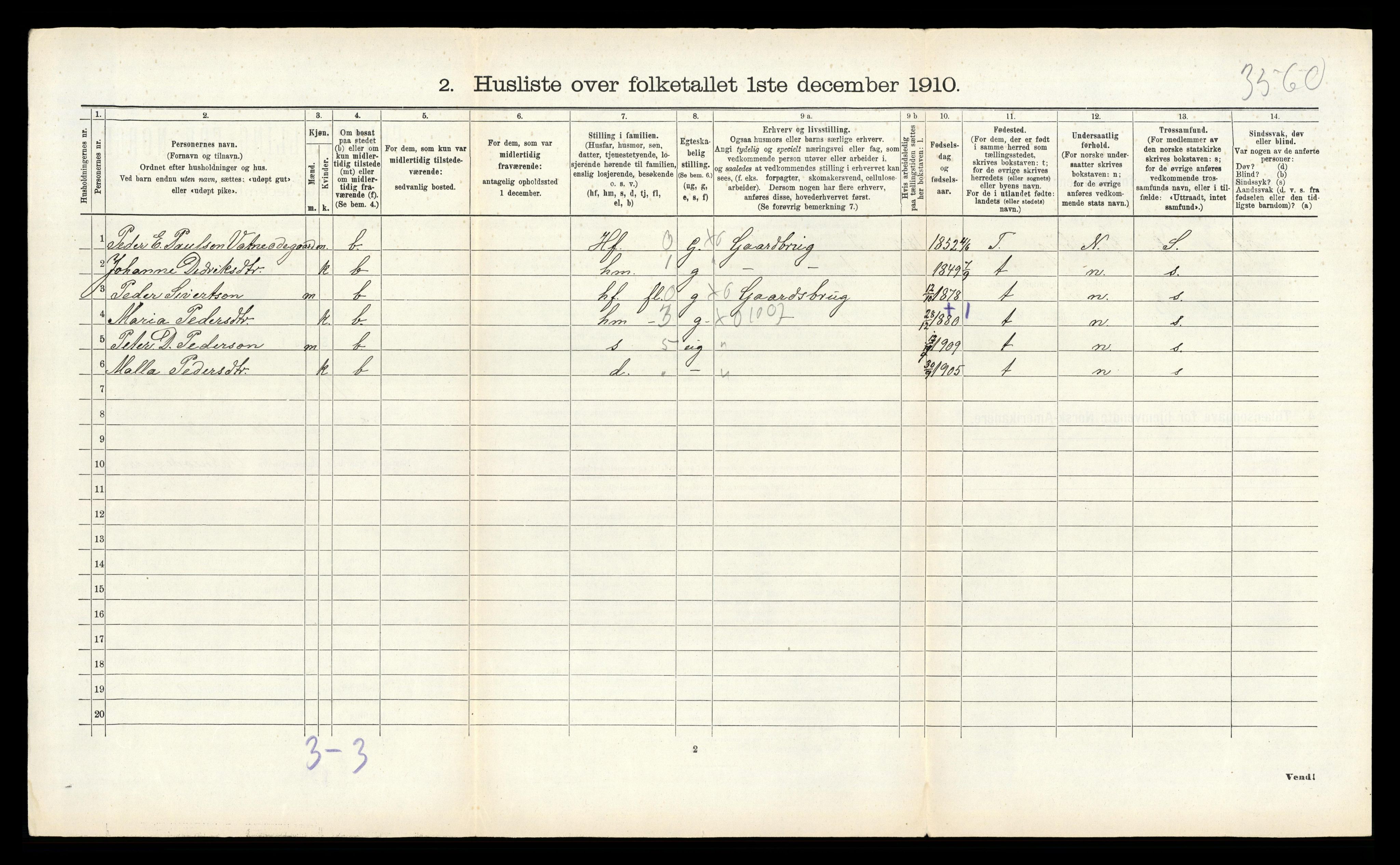 RA, 1910 census for Vatne, 1910, p. 410