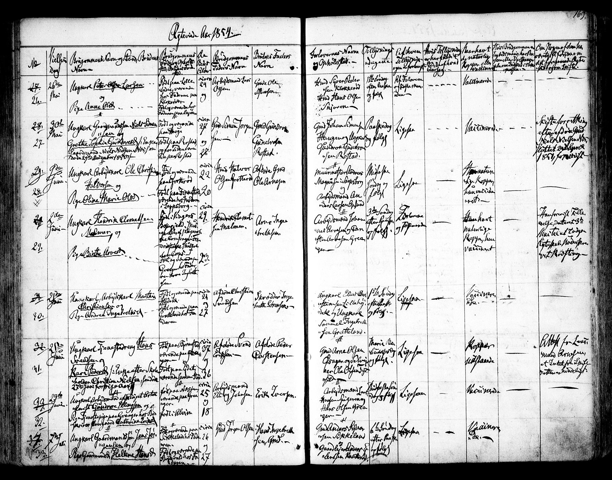 Tune prestekontor Kirkebøker, AV/SAO-A-2007/F/Fa/L0011: Parish register (official) no. 11, 1852-1856, p. 169