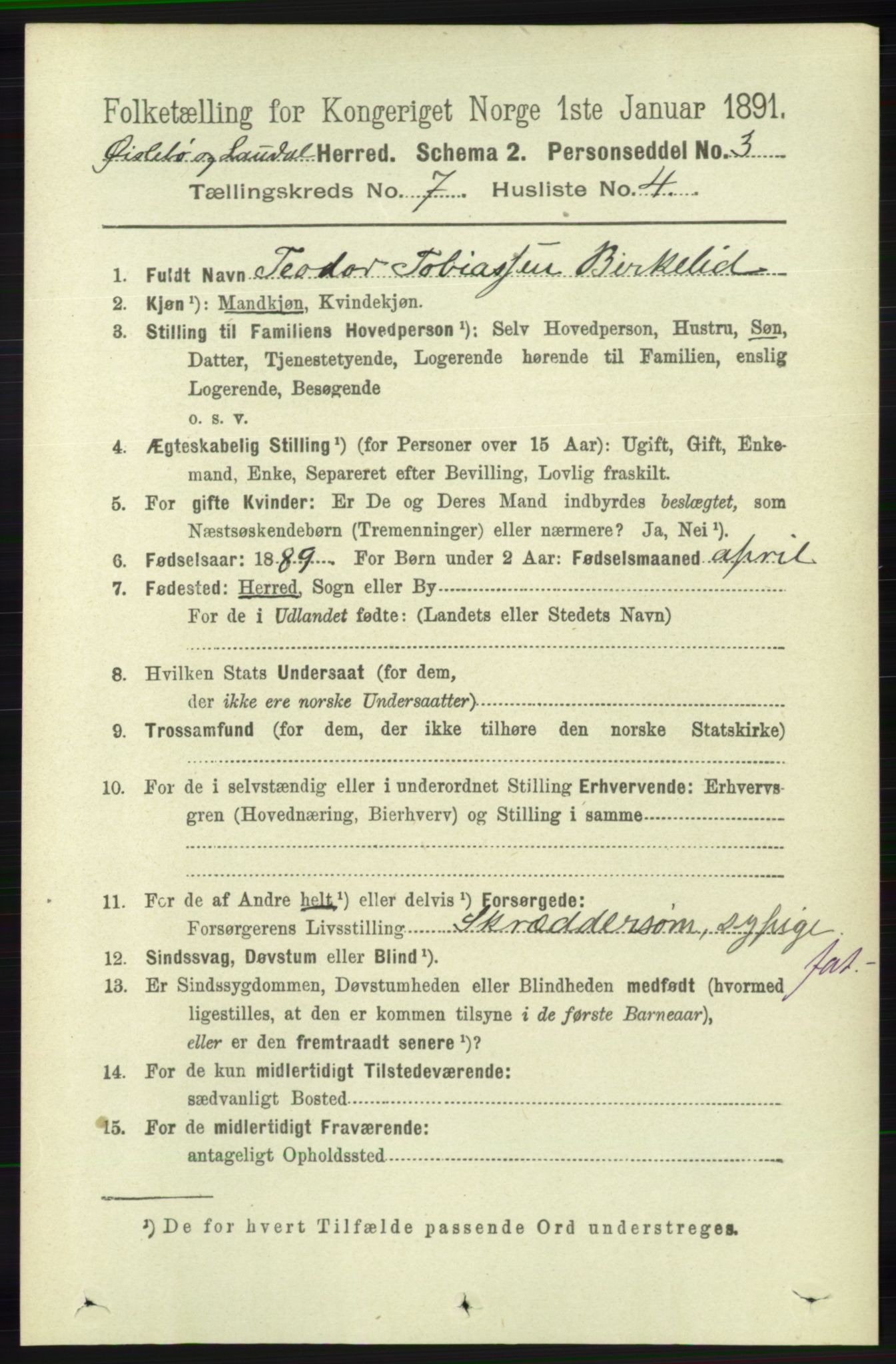RA, 1891 census for 1021 Øyslebø og Laudal, 1891, p. 1952