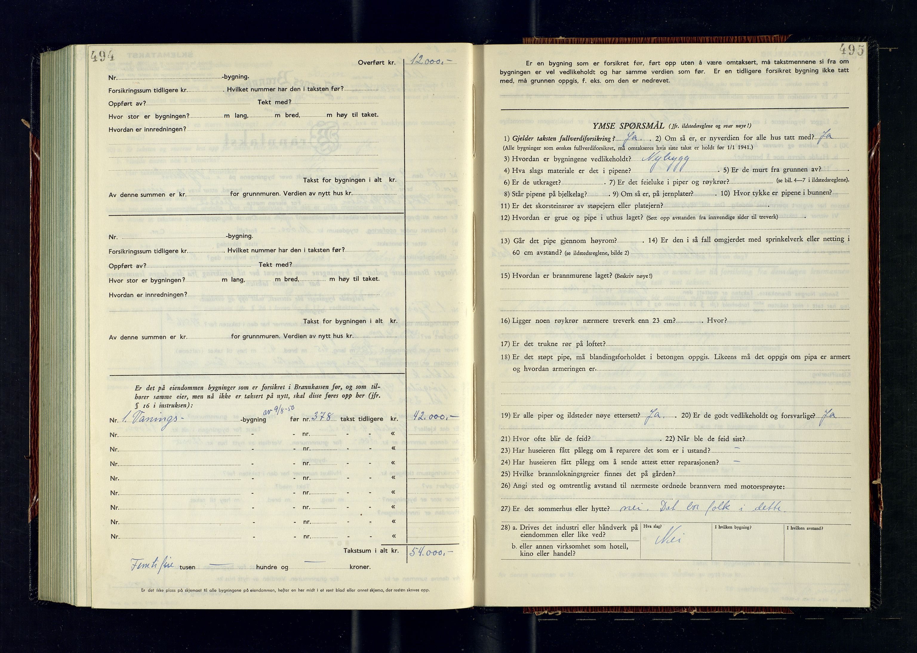 Alta lensmannskontor, AV/SATØ-S-1165/O/Ob/L0184: Branntakstprotokoll, 1950-1953, p. 494-495