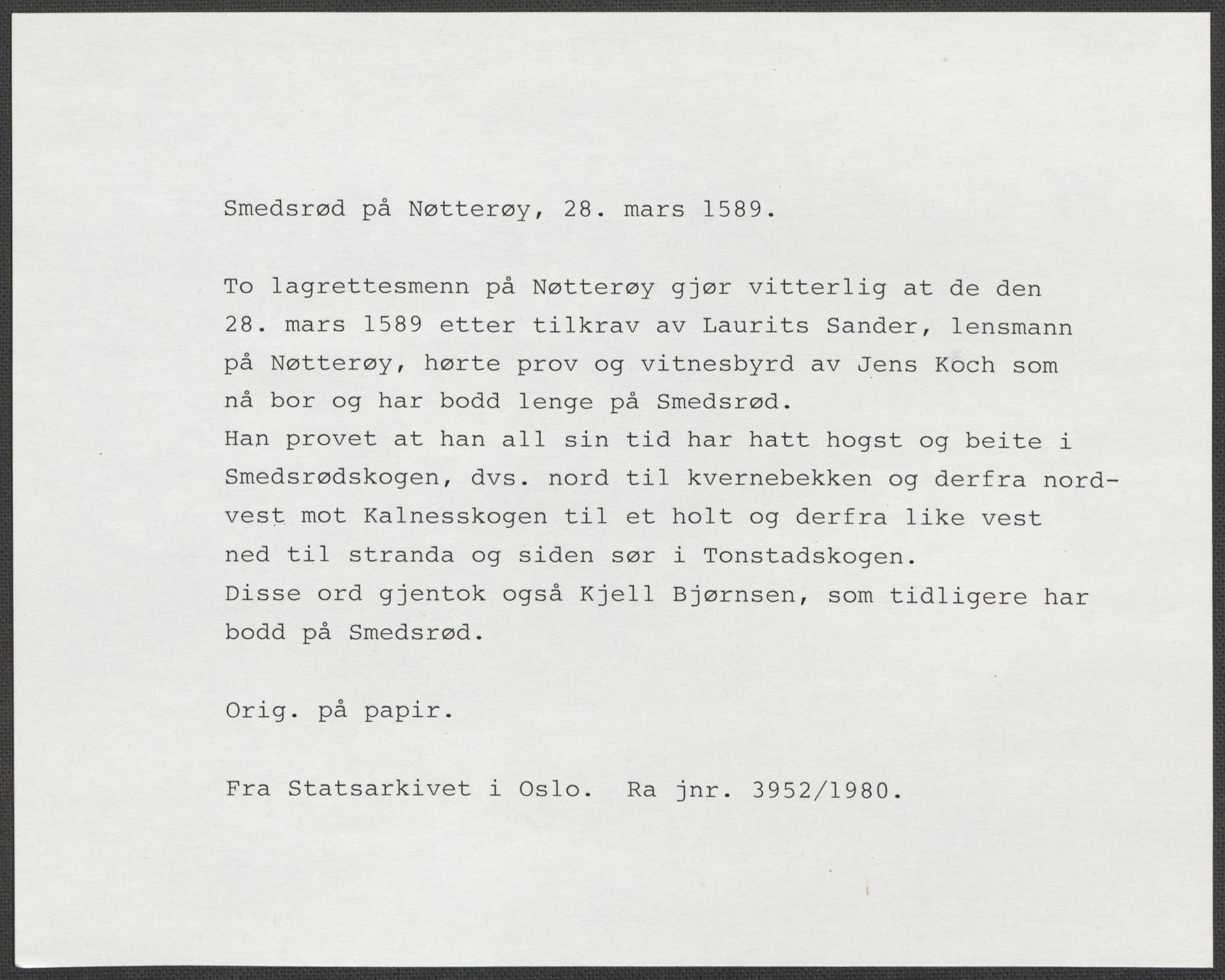 Riksarkivets diplomsamling, RA/EA-5965/F15/L0022: Prestearkiv - Vestfold, 1573-1670, p. 100