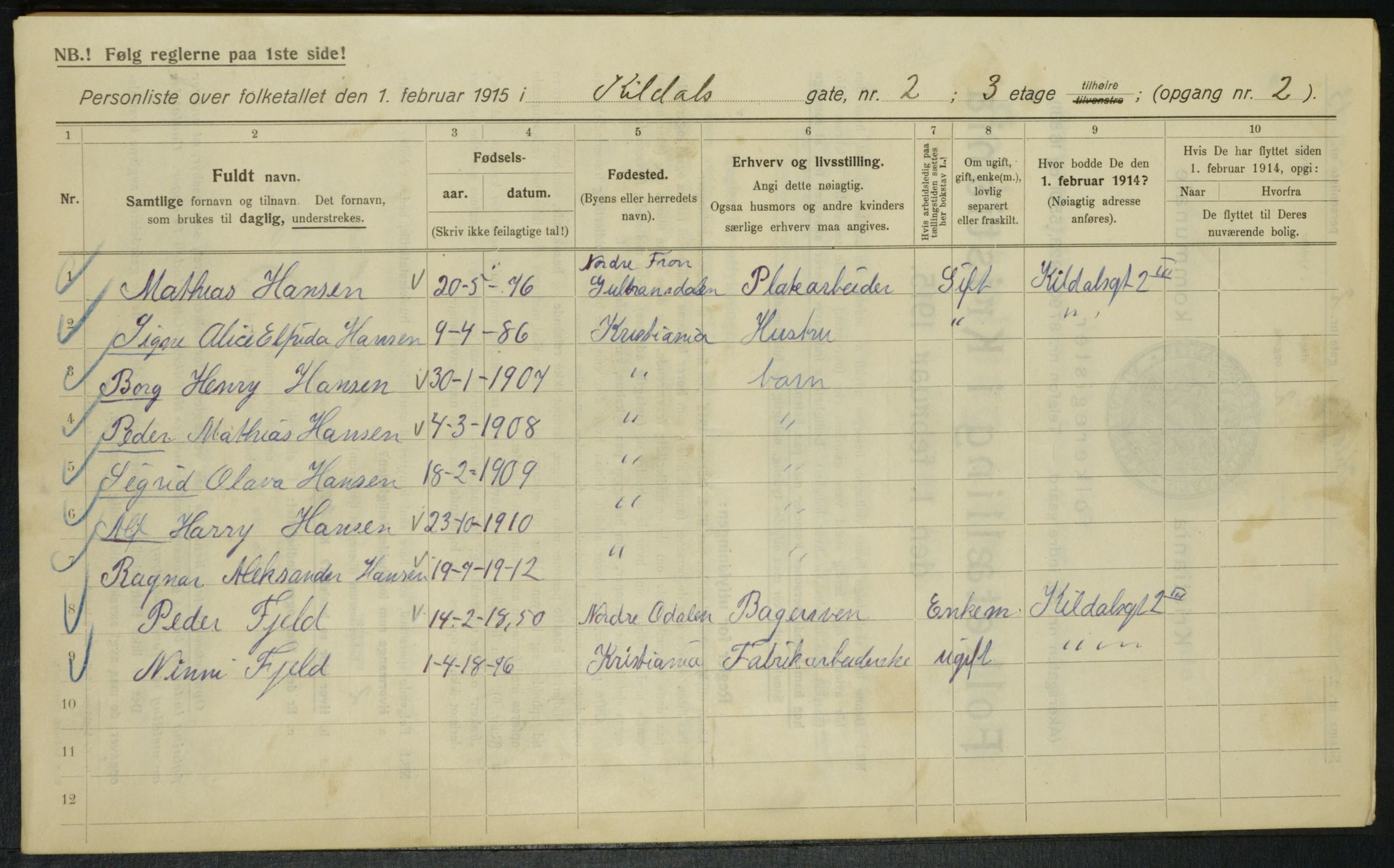 OBA, Municipal Census 1915 for Kristiania, 1915, p. 49049