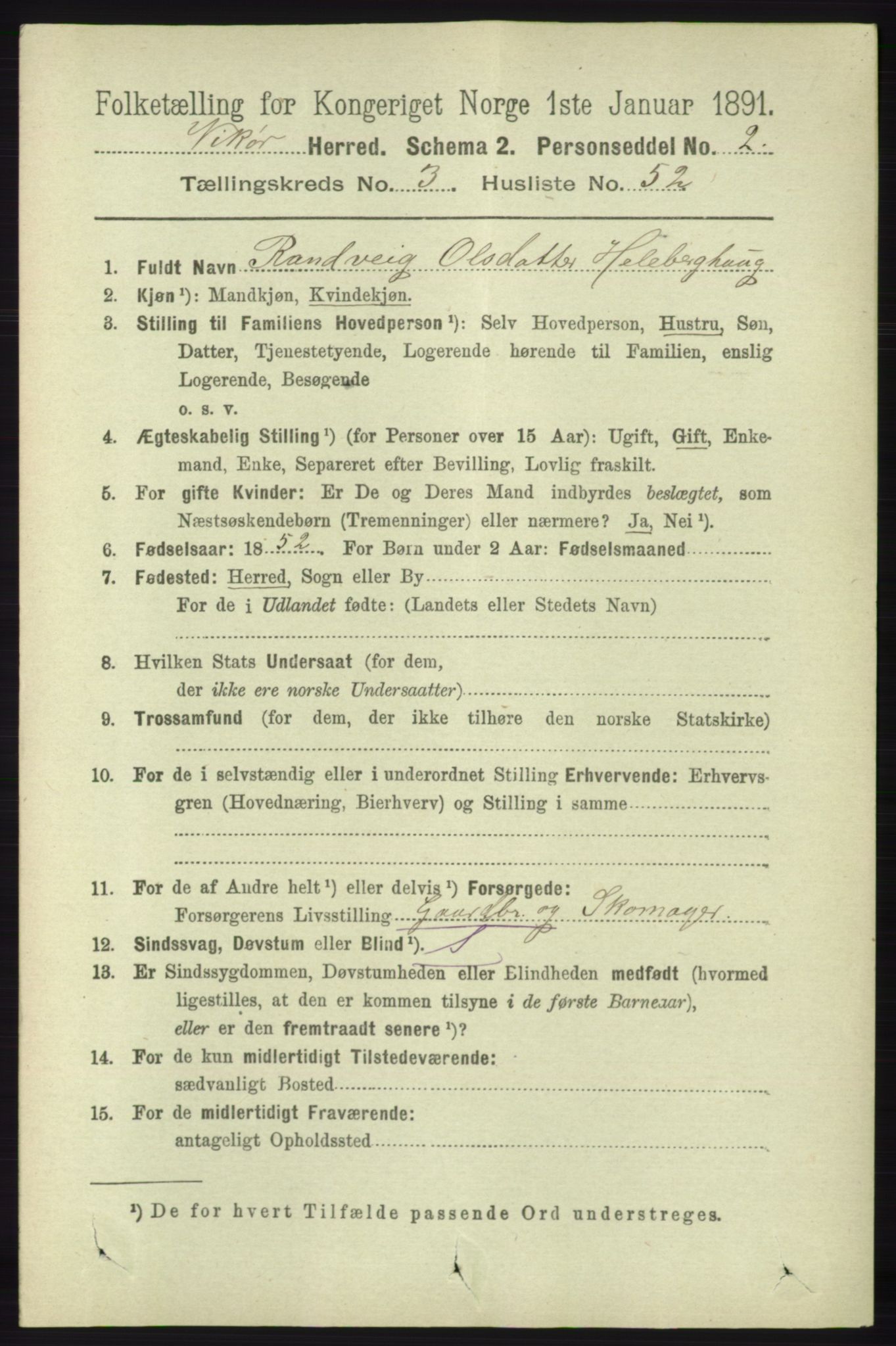 RA, 1891 census for 1238 Vikør, 1891, p. 1030