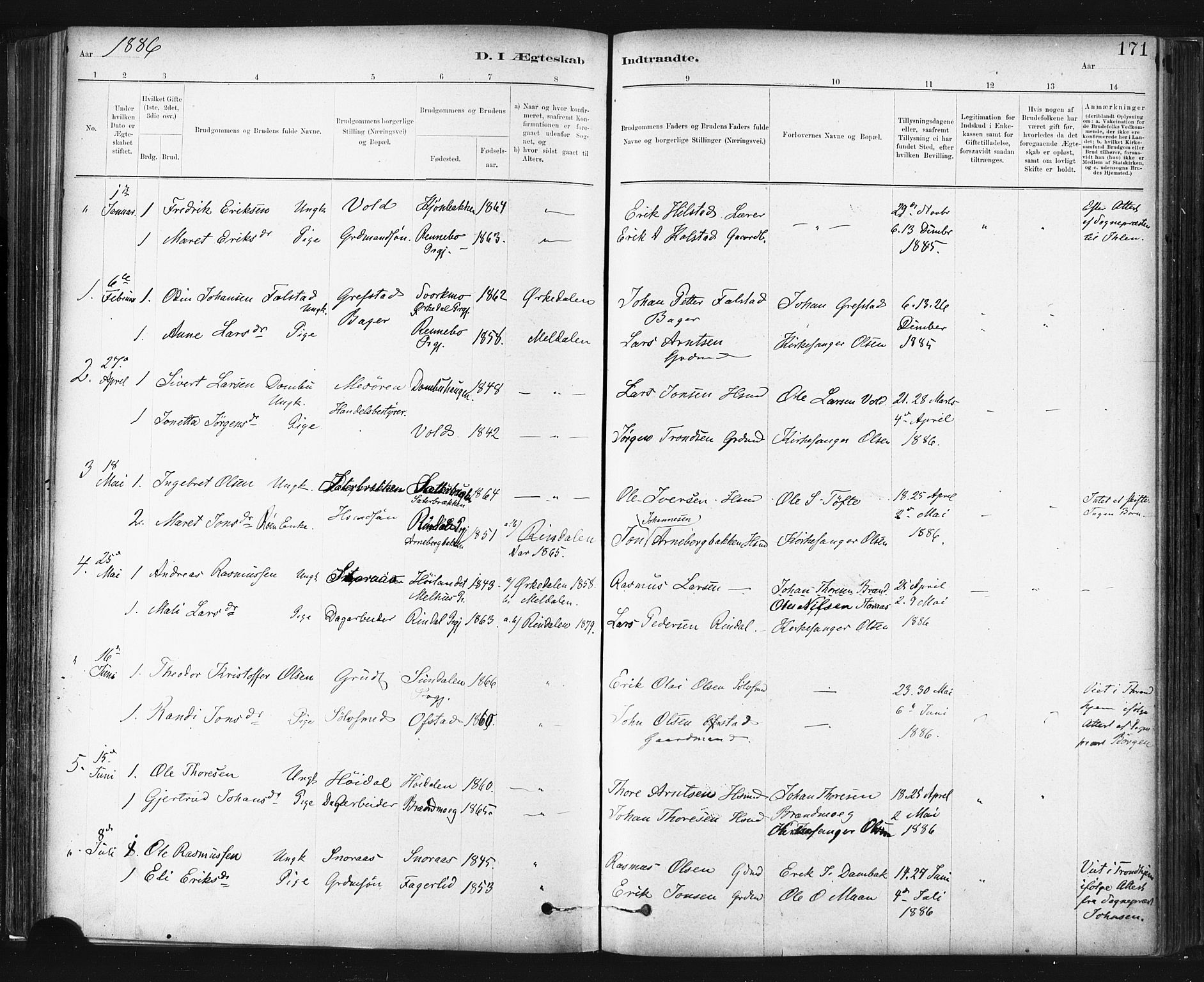Ministerialprotokoller, klokkerbøker og fødselsregistre - Sør-Trøndelag, SAT/A-1456/672/L0857: Parish register (official) no. 672A09, 1882-1893, p. 171