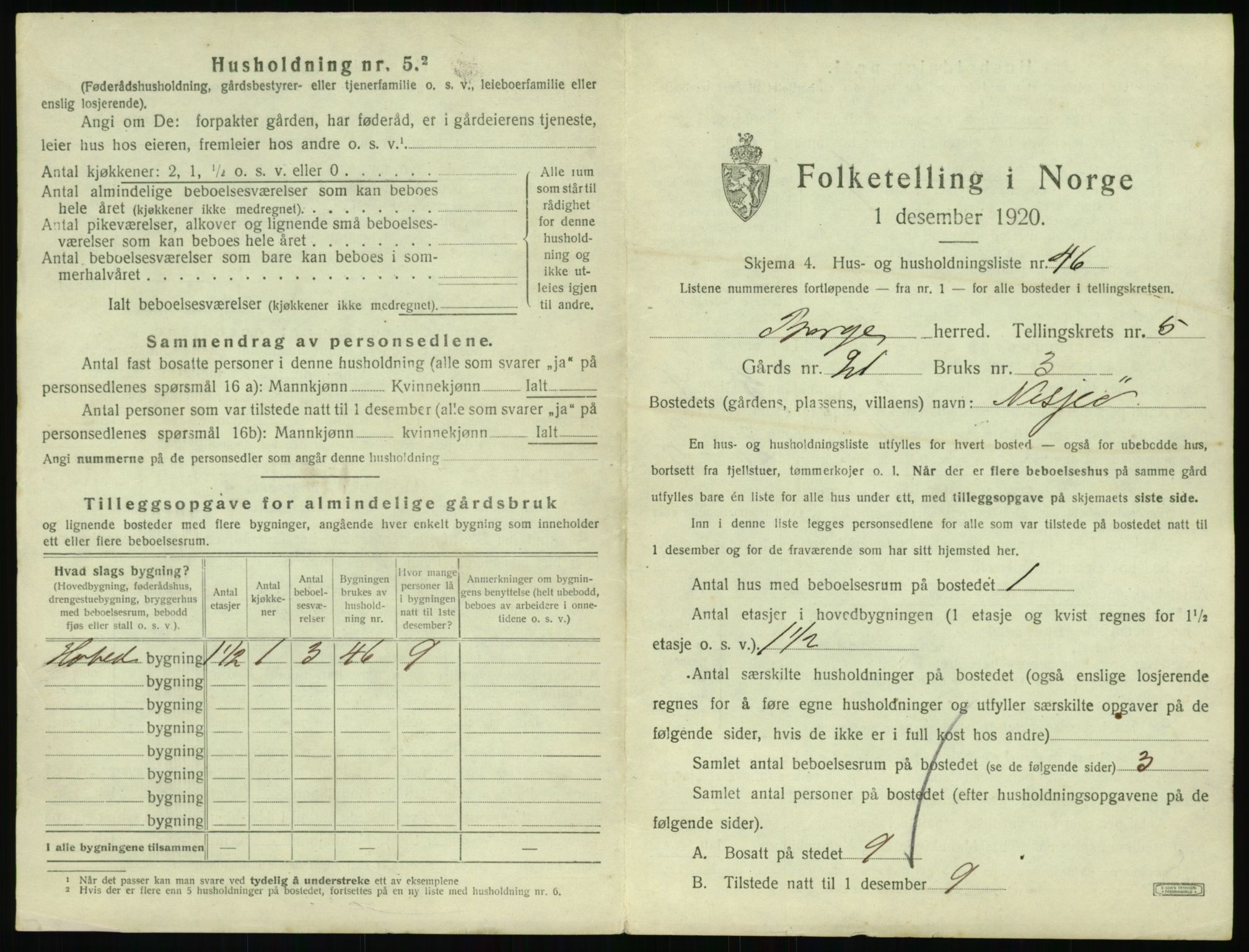 SAT, 1920 census for Borge, 1920, p. 667