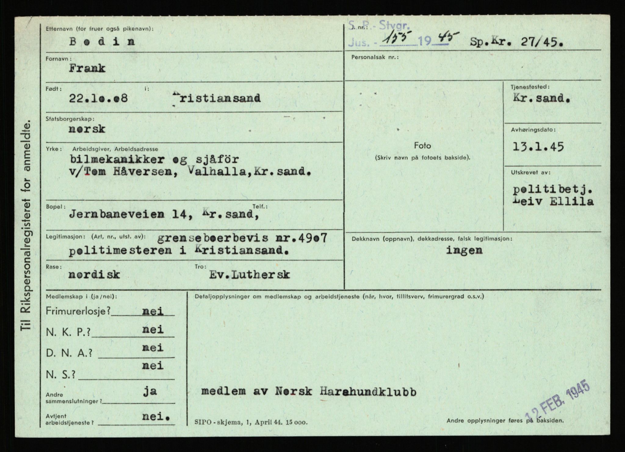 Statspolitiet - Hovedkontoret / Osloavdelingen, AV/RA-S-1329/C/Ca/L0002: Arneberg - Brand, 1943-1945, p. 4379