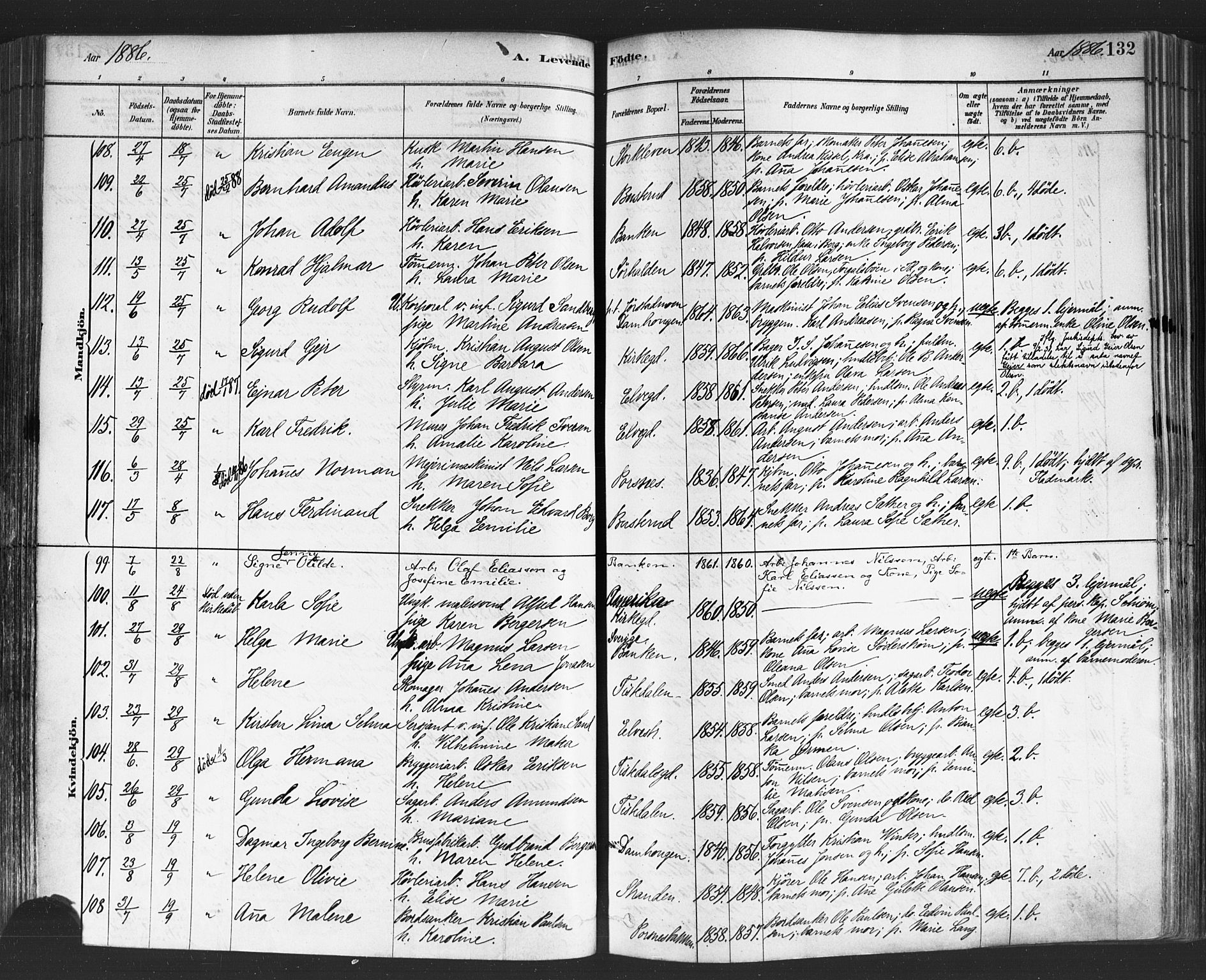 Halden prestekontor Kirkebøker, SAO/A-10909/F/Fa/L0011: Parish register (official) no. I 11, 1878-1889, p. 132