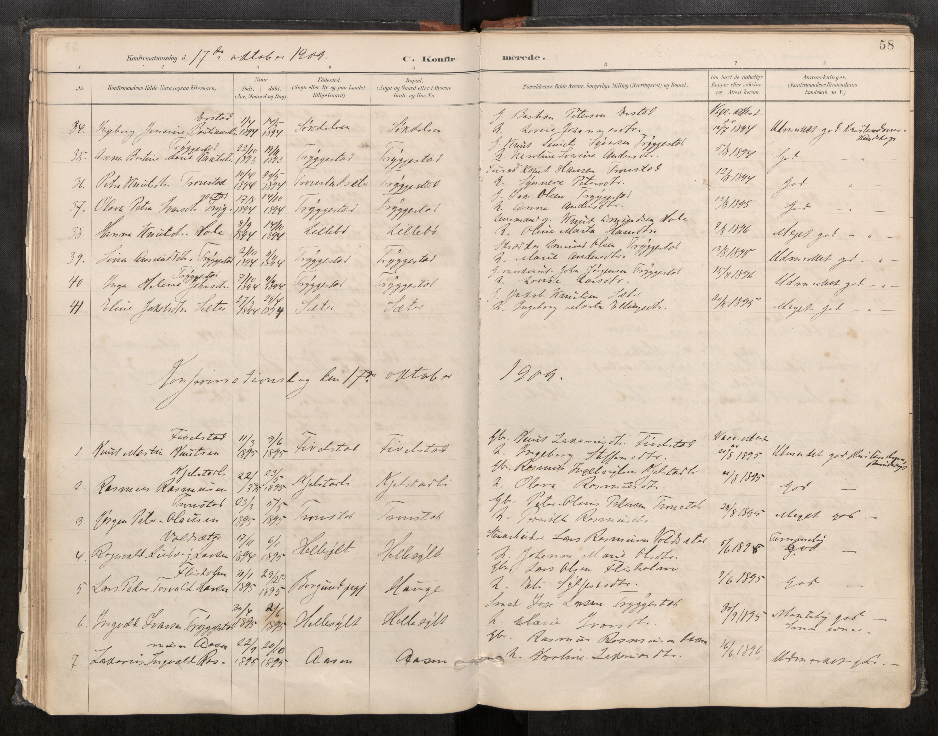 Sunnylven sokneprestkontor, SAT/A-1007: Parish register (official) no. 517A09, 1887-1910, p. 58