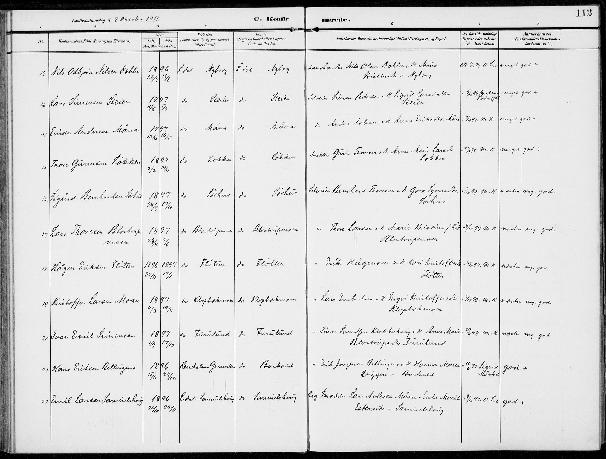 Alvdal prestekontor, SAH/PREST-060/H/Ha/Haa/L0004: Parish register (official) no. 4, 1907-1919, p. 112