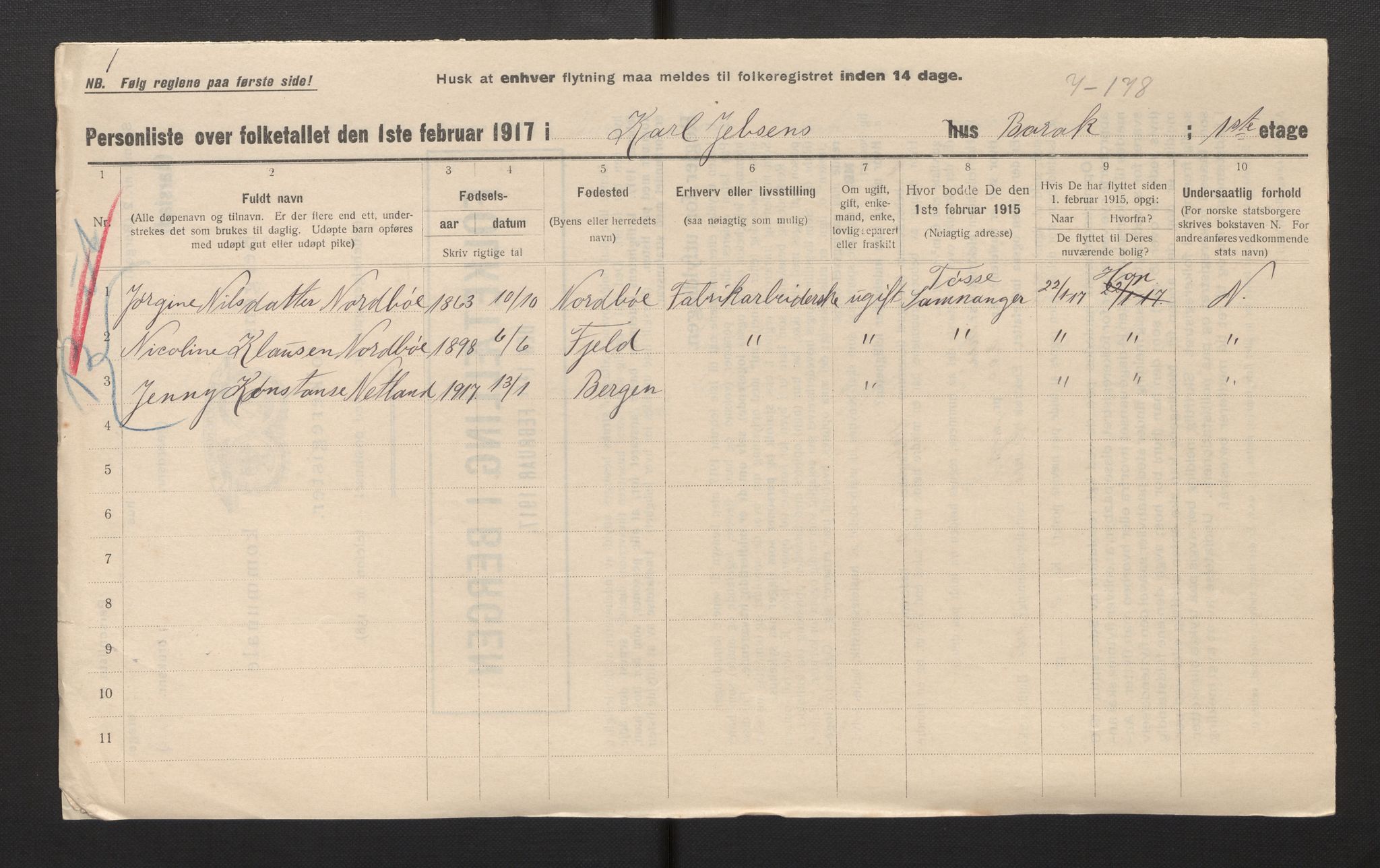 SAB, Municipal Census 1917 for Bergen, 1917, p. 49494