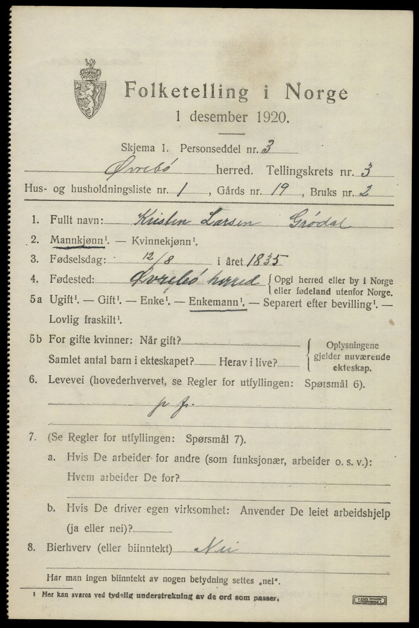 SAK, 1920 census for Øvrebø, 1920, p. 676