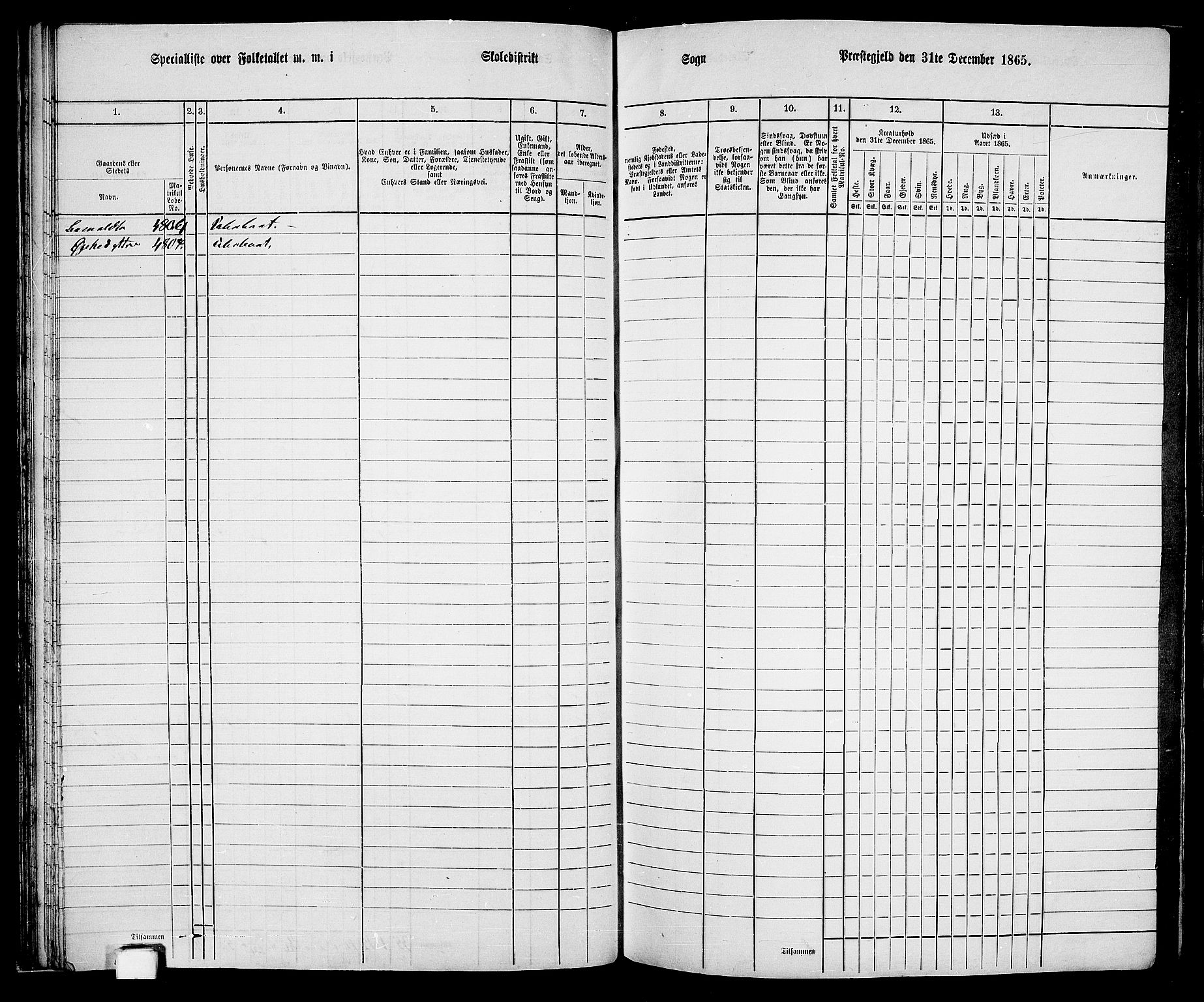 RA, 1865 census for Kvinesdal, 1865, p. 54