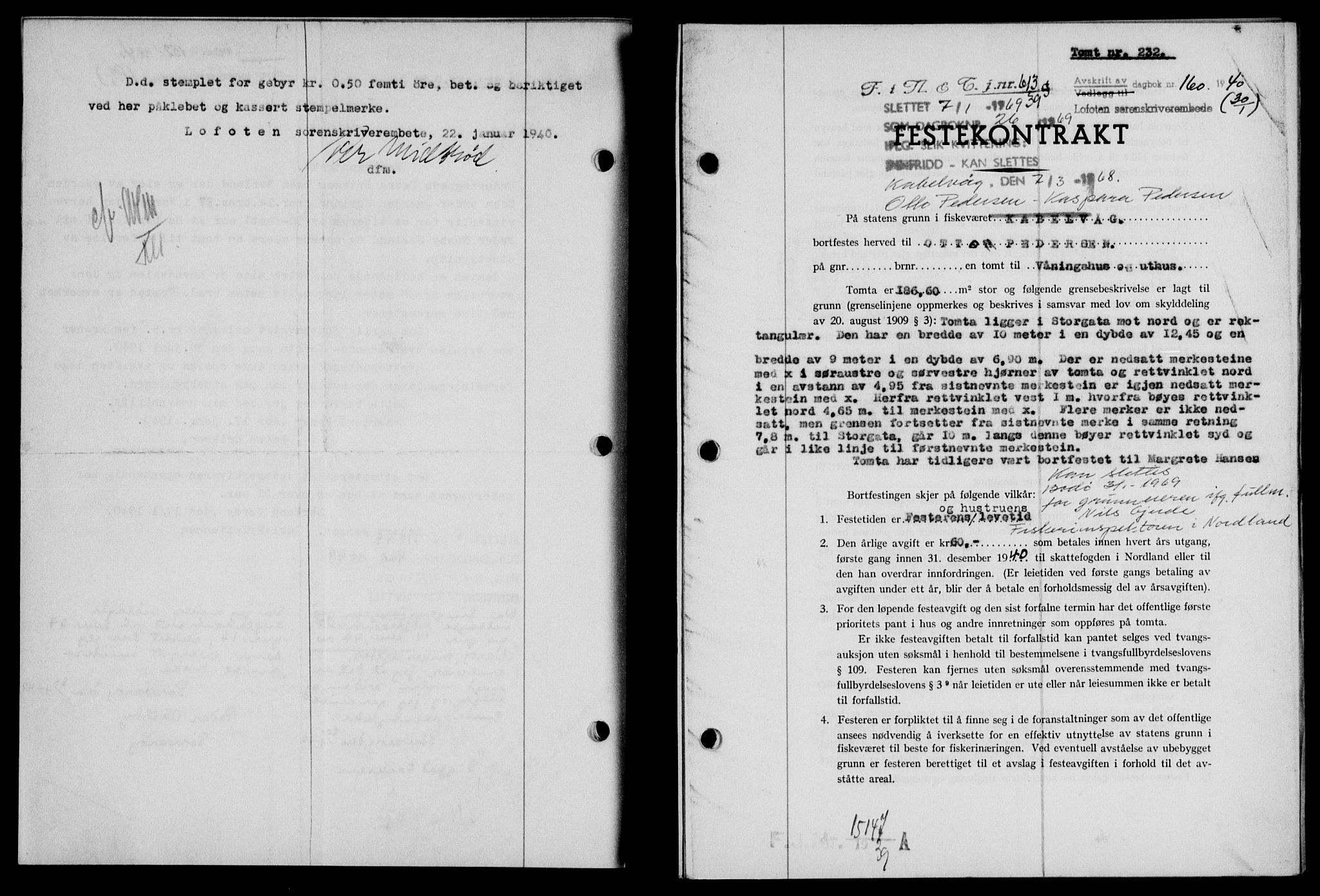 Lofoten sorenskriveri, SAT/A-0017/1/2/2C/L0007a: Mortgage book no. 7a, 1939-1940, Diary no: : 160/1940