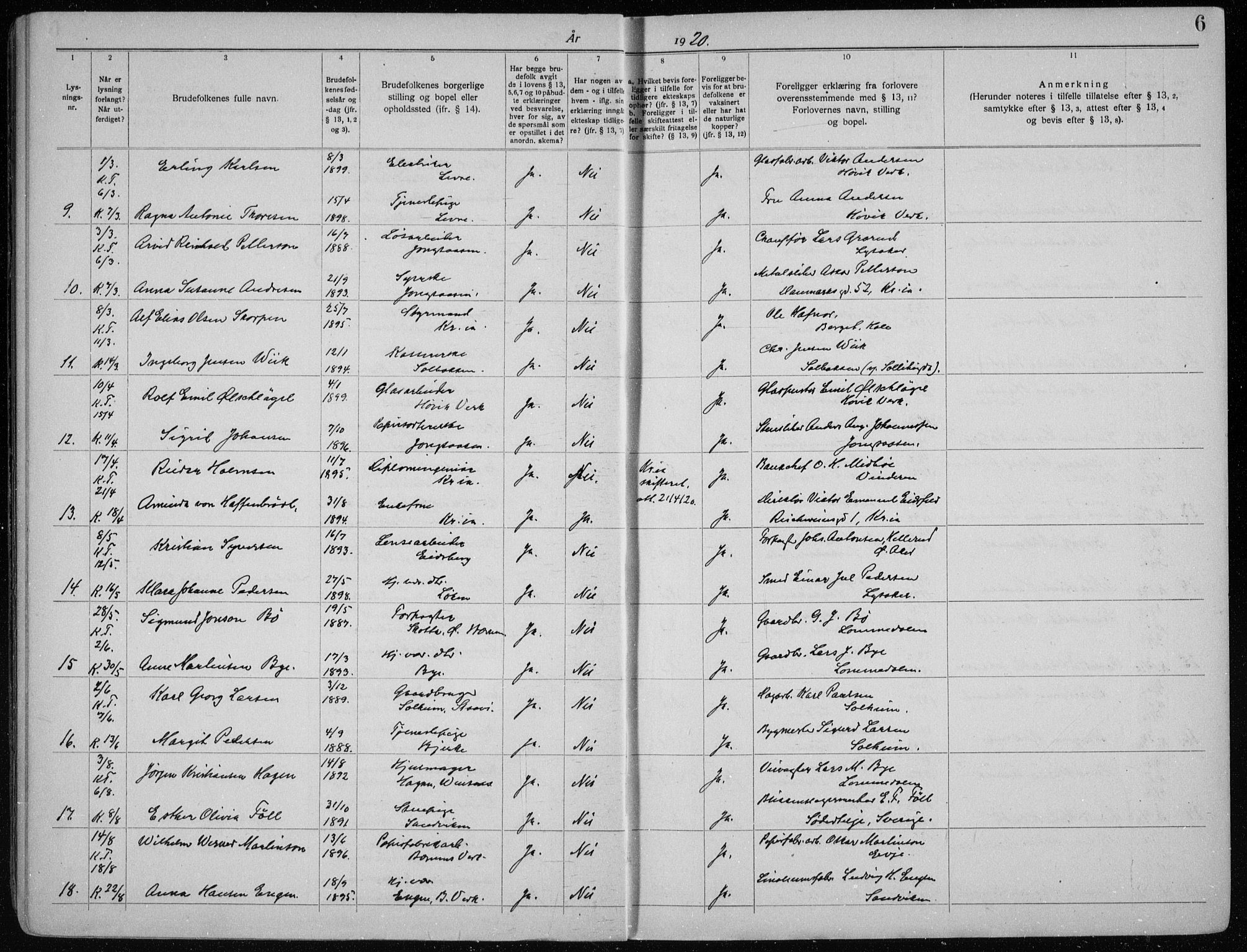 Vestre Bærum prestekontor Kirkebøker, AV/SAO-A-10209a/H/L0001: Banns register no. 1, 1919-1941, p. 6