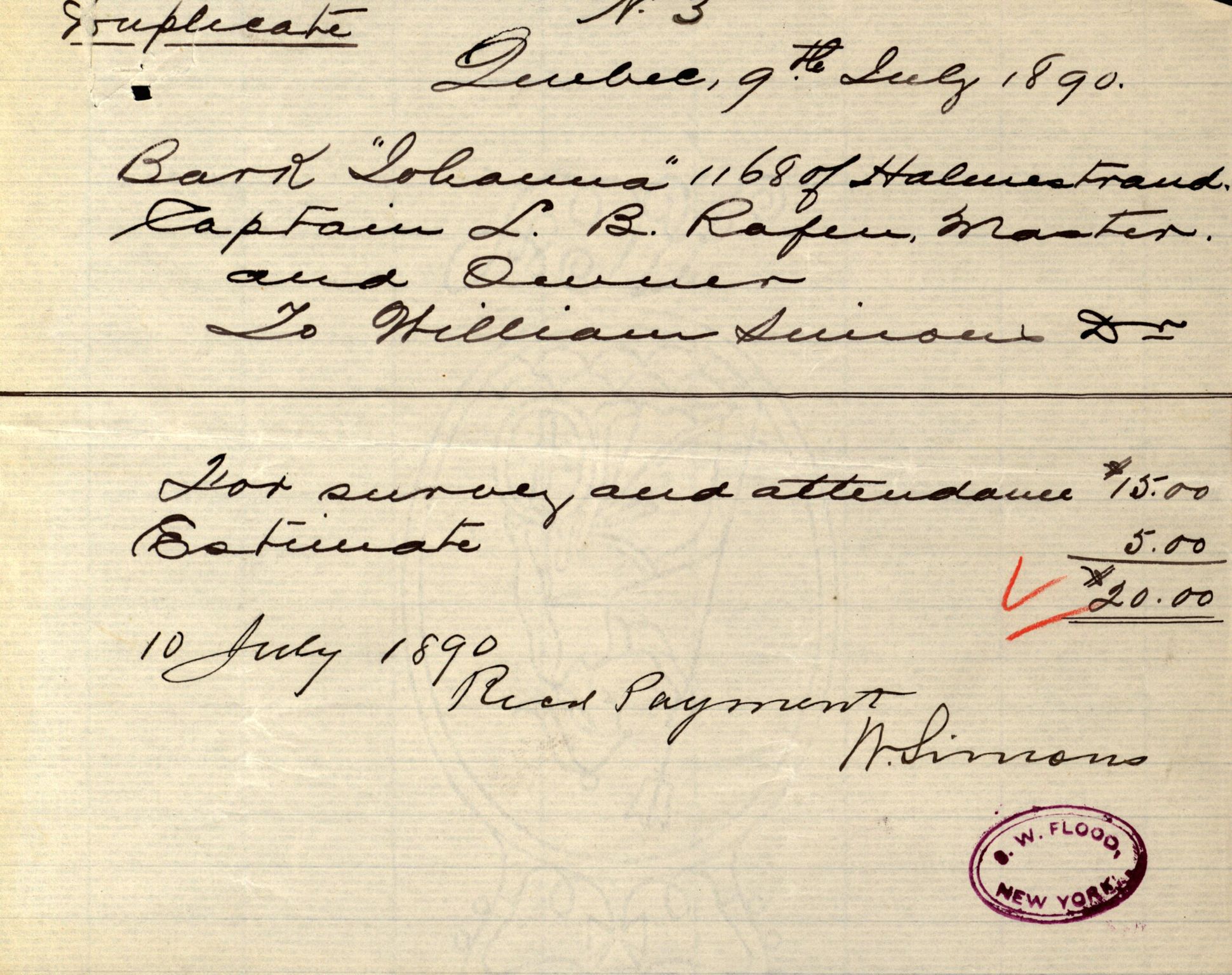 Pa 63 - Østlandske skibsassuranceforening, VEMU/A-1079/G/Ga/L0026/0009: Havaridokumenter / Rex, Resolve, Regulator, Familien, Falcon, Johanne, 1890, p. 55