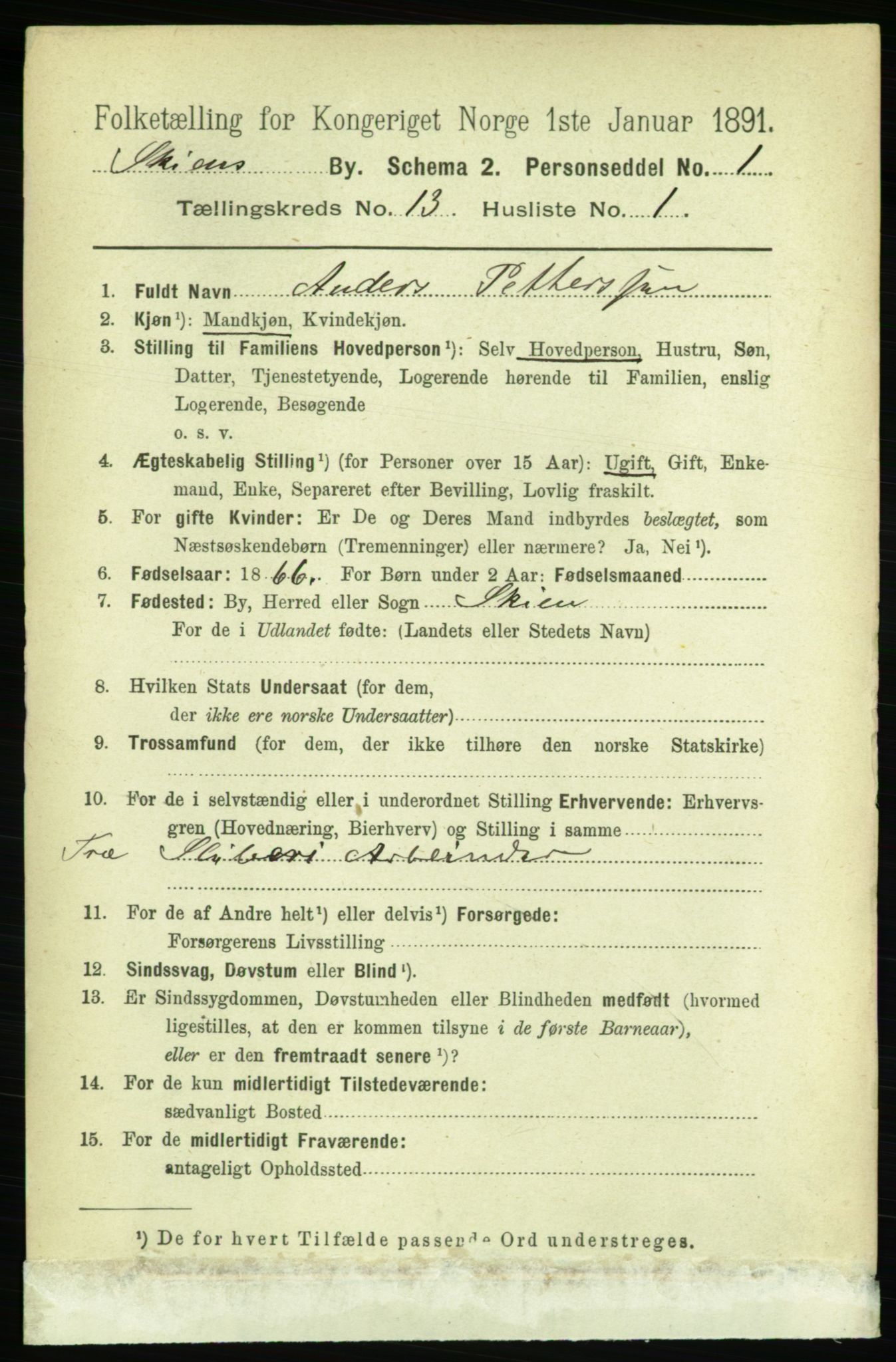 RA, 1891 census for 0806 Skien, 1891, p. 4084