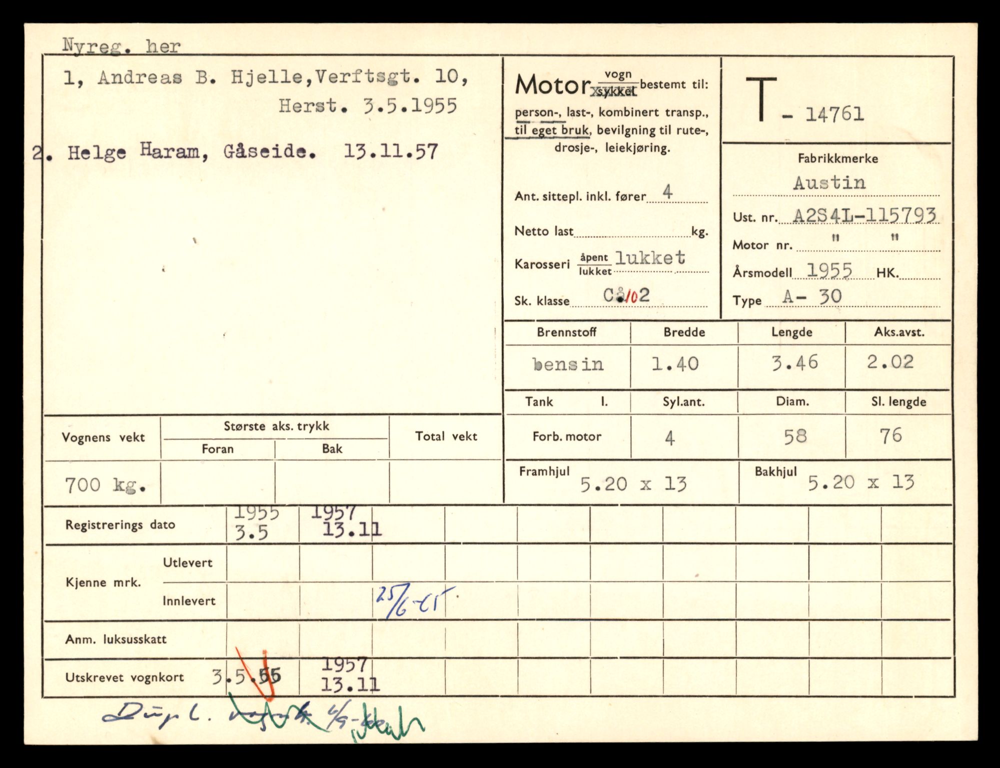 Møre og Romsdal vegkontor - Ålesund trafikkstasjon, AV/SAT-A-4099/F/Fe/L0048: Registreringskort for kjøretøy T 14721 - T 14863, 1927-1998, p. 798