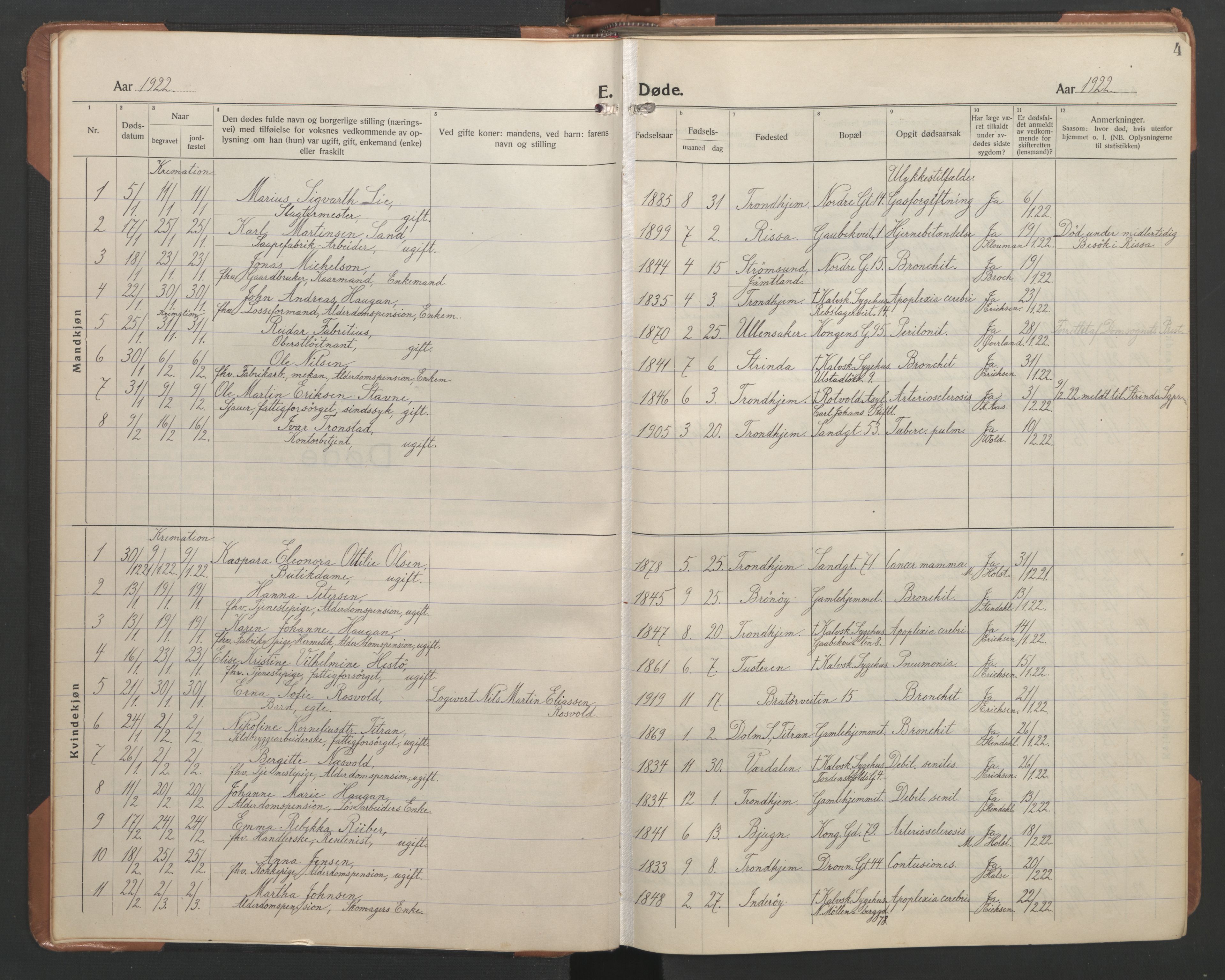 Ministerialprotokoller, klokkerbøker og fødselsregistre - Sør-Trøndelag, SAT/A-1456/602/L0150: Parish register (copy) no. 602C18, 1922-1949, p. 4
