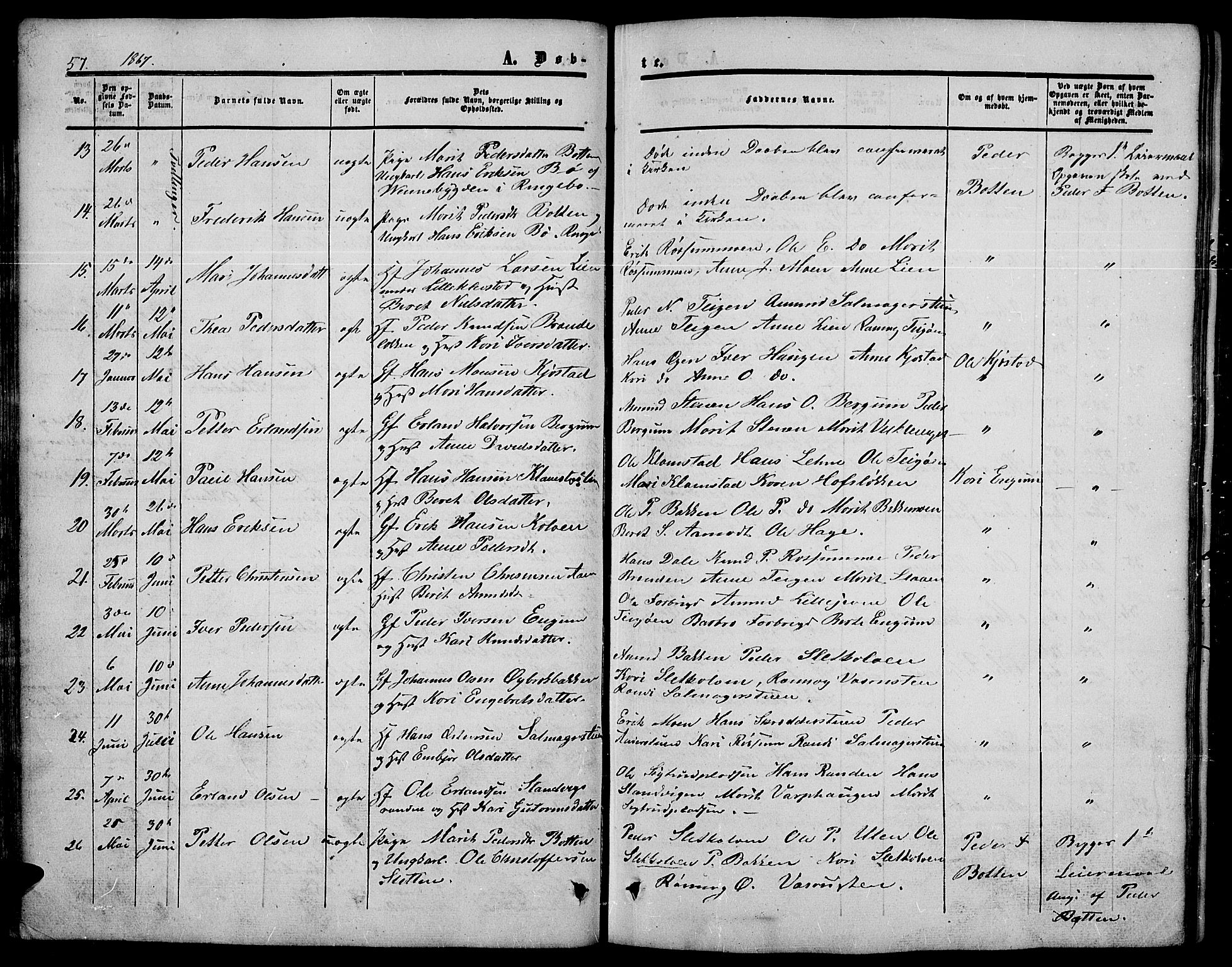 Nord-Fron prestekontor, SAH/PREST-080/H/Ha/Hab/L0003: Parish register (copy) no. 3, 1851-1886, p. 57