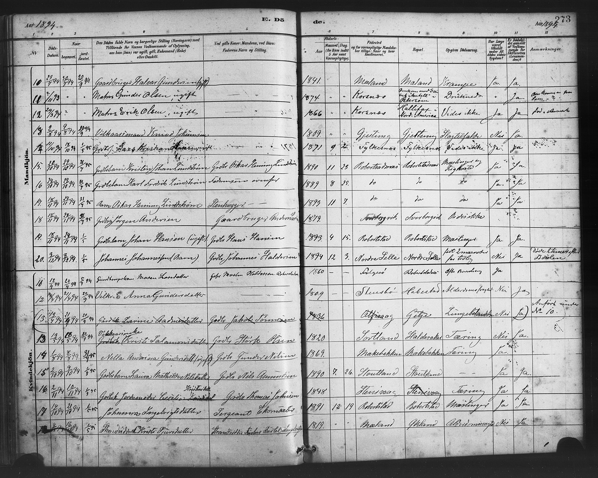 Finnås sokneprestembete, AV/SAB-A-99925/H/Ha/Haa/Haac/L0001: Parish register (official) no. C 1, 1881-1894, p. 273