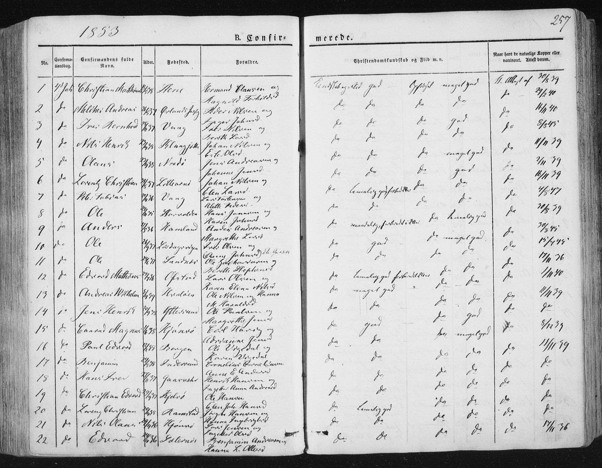 Ministerialprotokoller, klokkerbøker og fødselsregistre - Nord-Trøndelag, SAT/A-1458/784/L0669: Parish register (official) no. 784A04, 1829-1859, p. 257