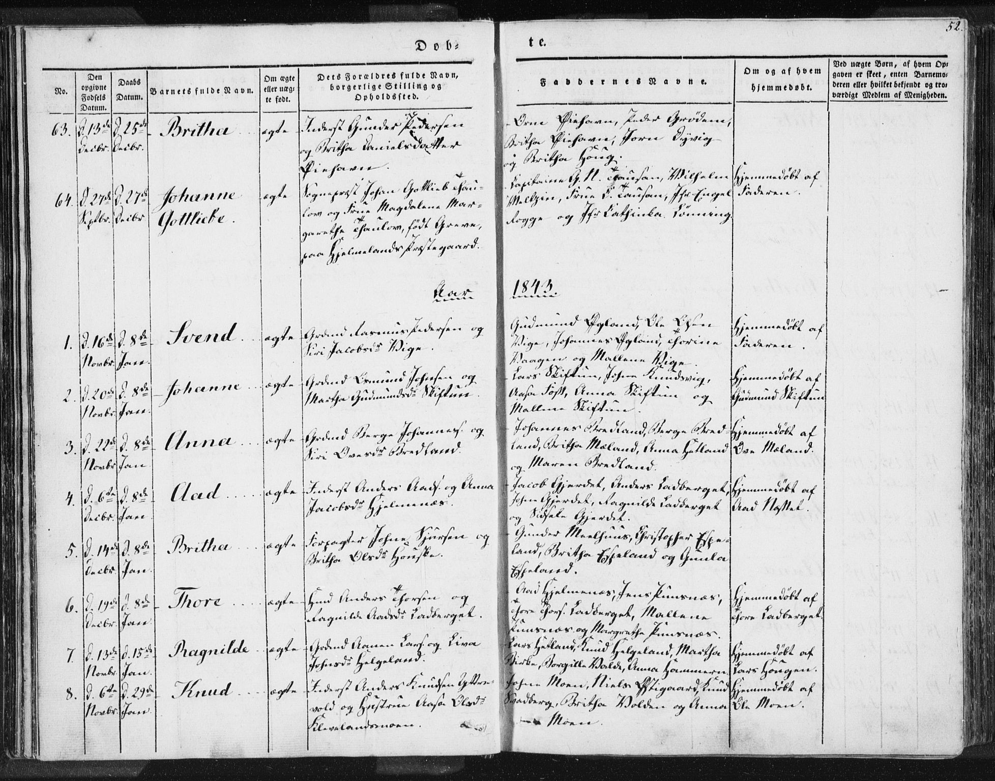 Hjelmeland sokneprestkontor, AV/SAST-A-101843/01/IV/L0006: Parish register (official) no. A 6, 1834-1845, p. 52