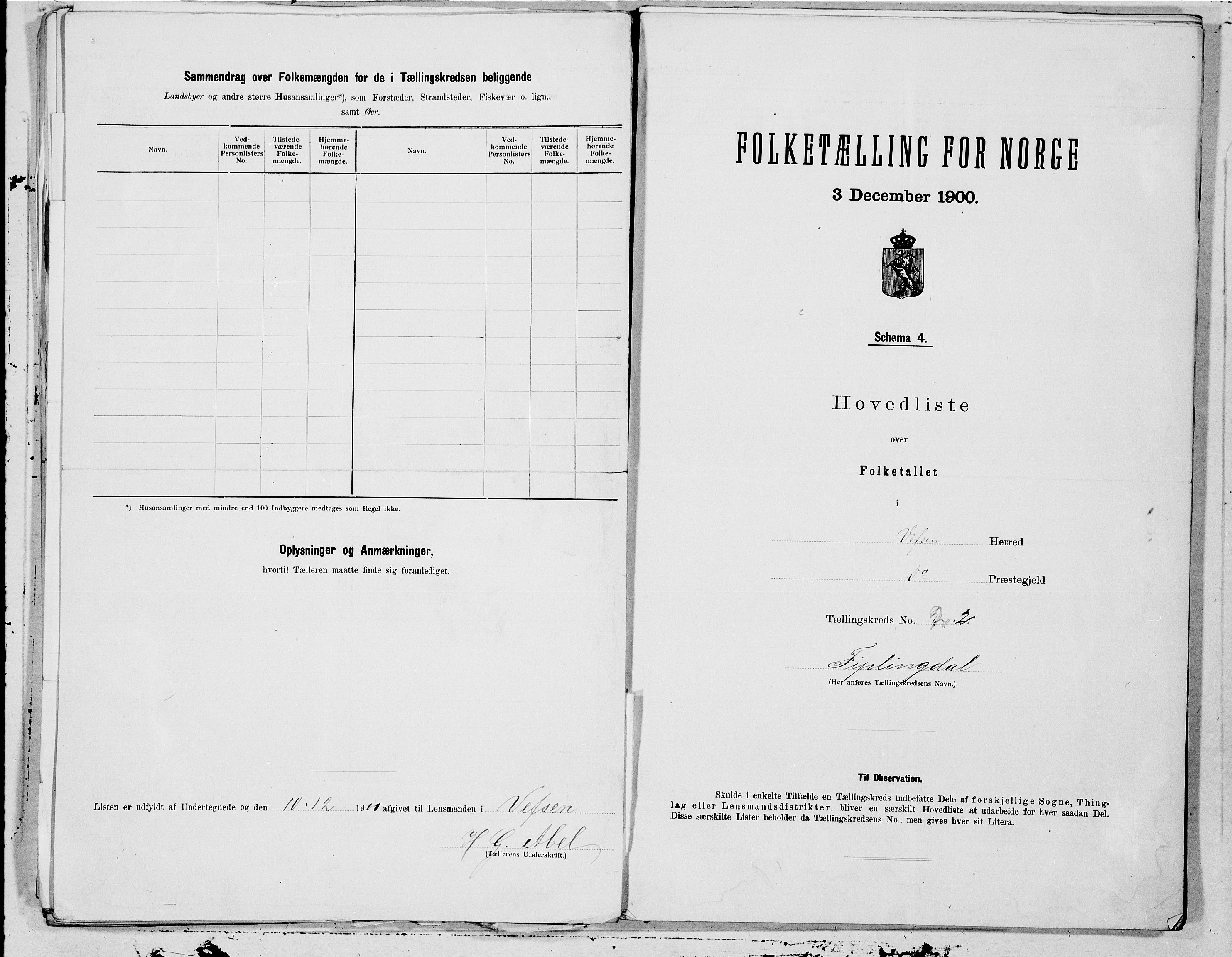 SAT, 1900 census for Vefsn, 1900, p. 4