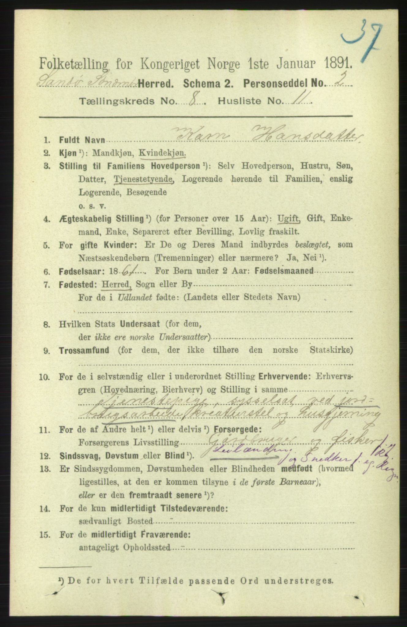 RA, 1891 census for 1514 Sande, 1891, p. 1430