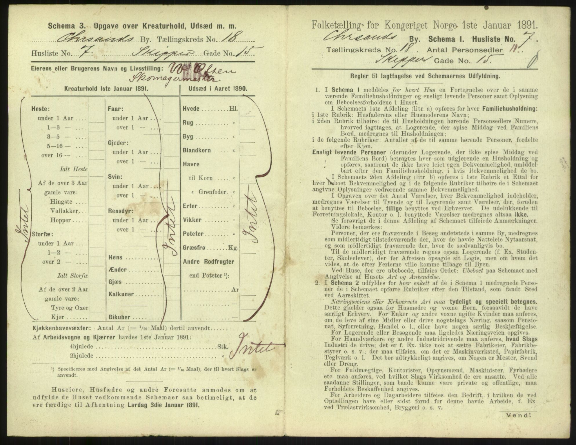 RA, 1891 census for 1001 Kristiansand, 1891, p. 1082