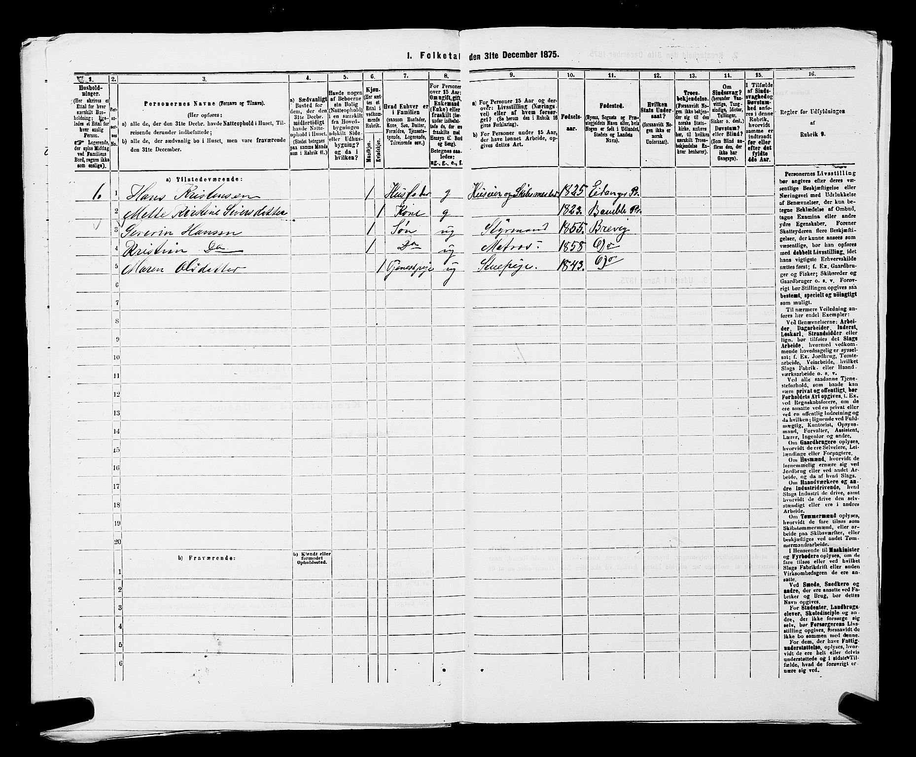 SAKO, 1875 census for 0813P Eidanger, 1875, p. 1110